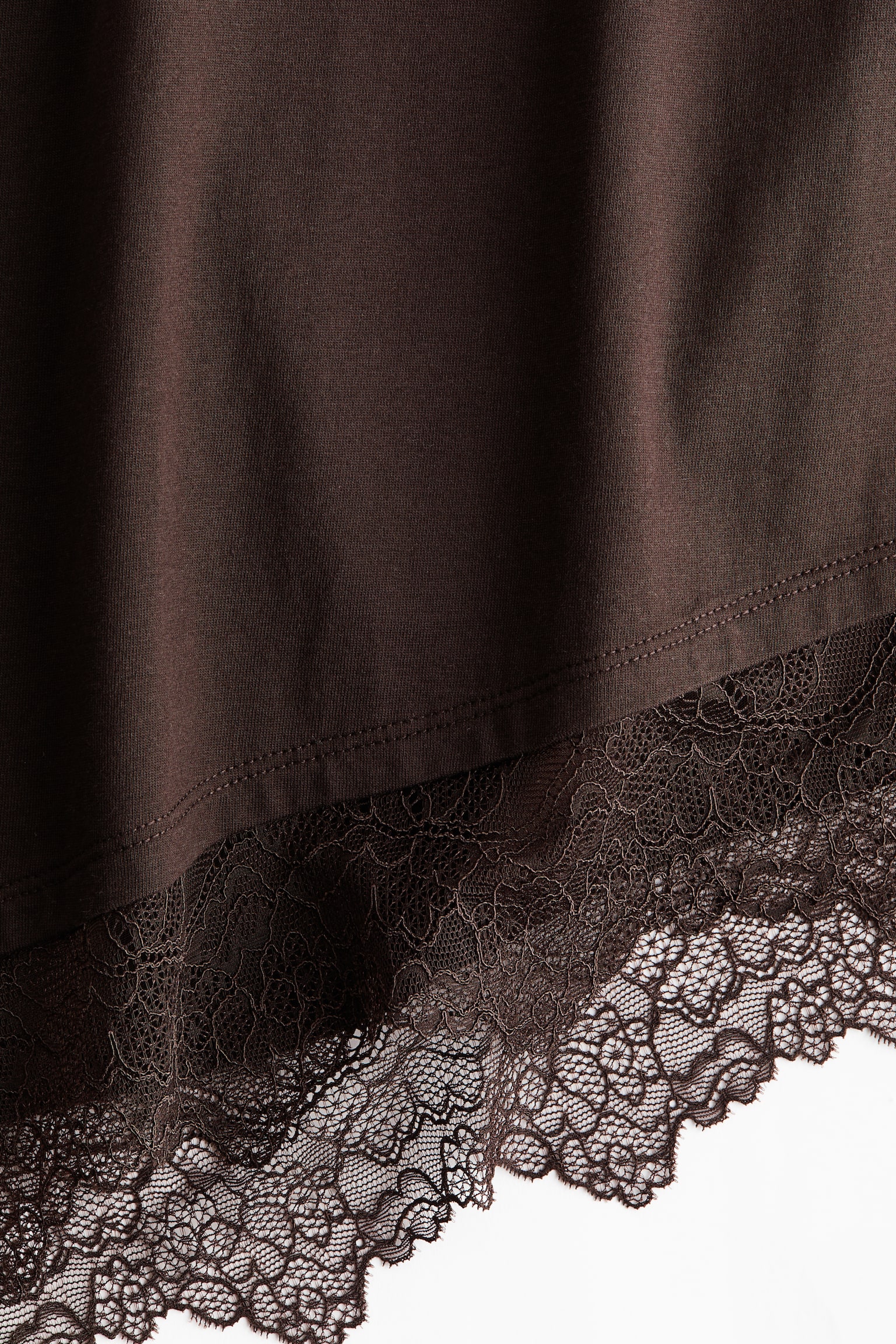 Asymmetric Lace-Trimmed T-Shirt-Dark brown - 5