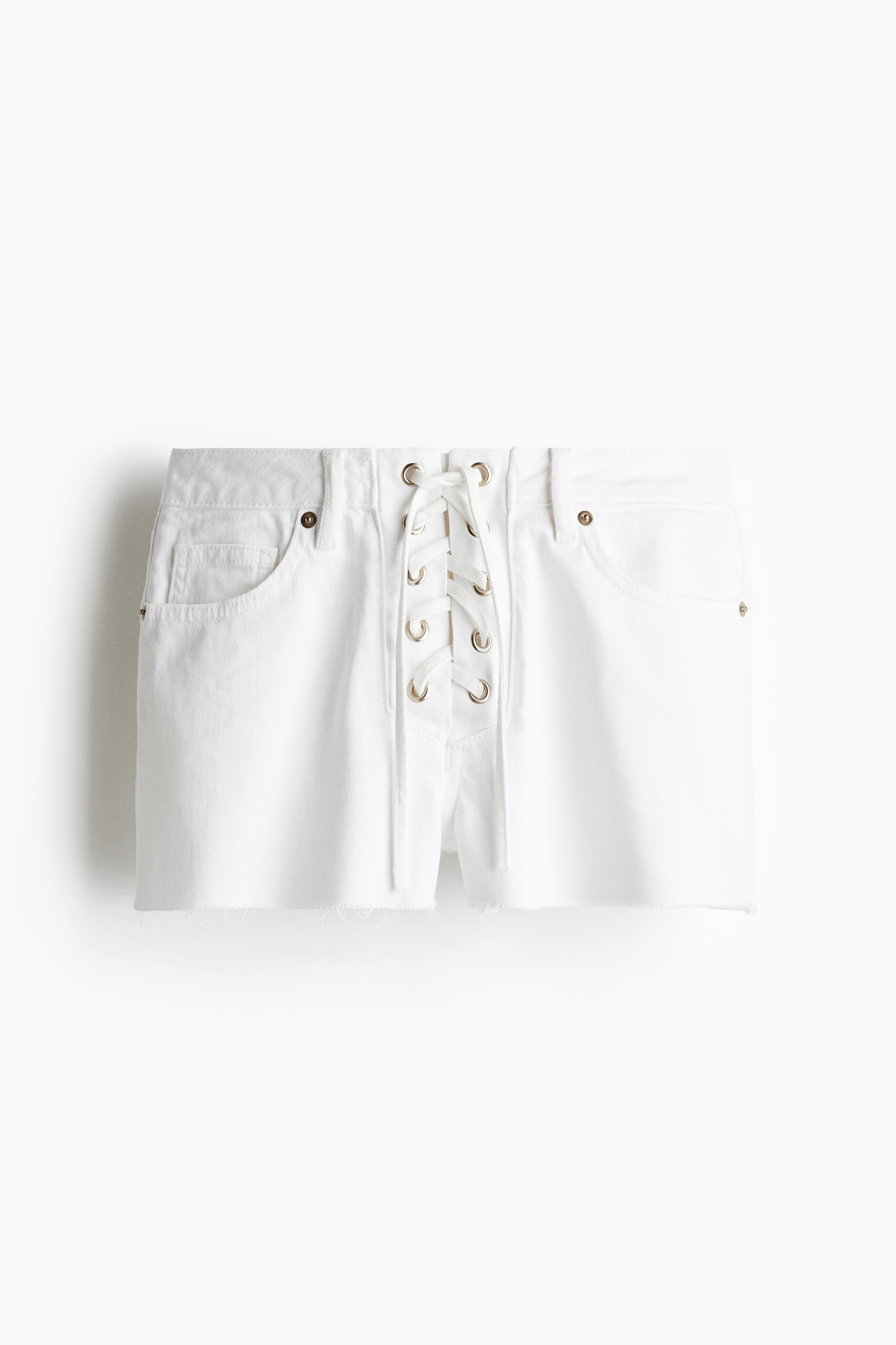 Short en denim avec laçage - Blanc/Noir