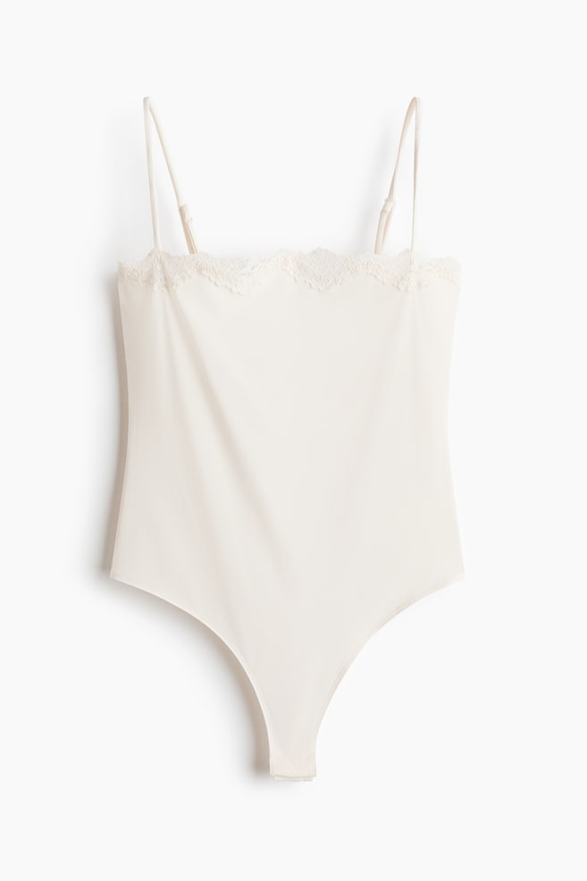 Lace-Trimmed Strappy Bodysuit - Cream/Light dusty pink/Dark brown - 1