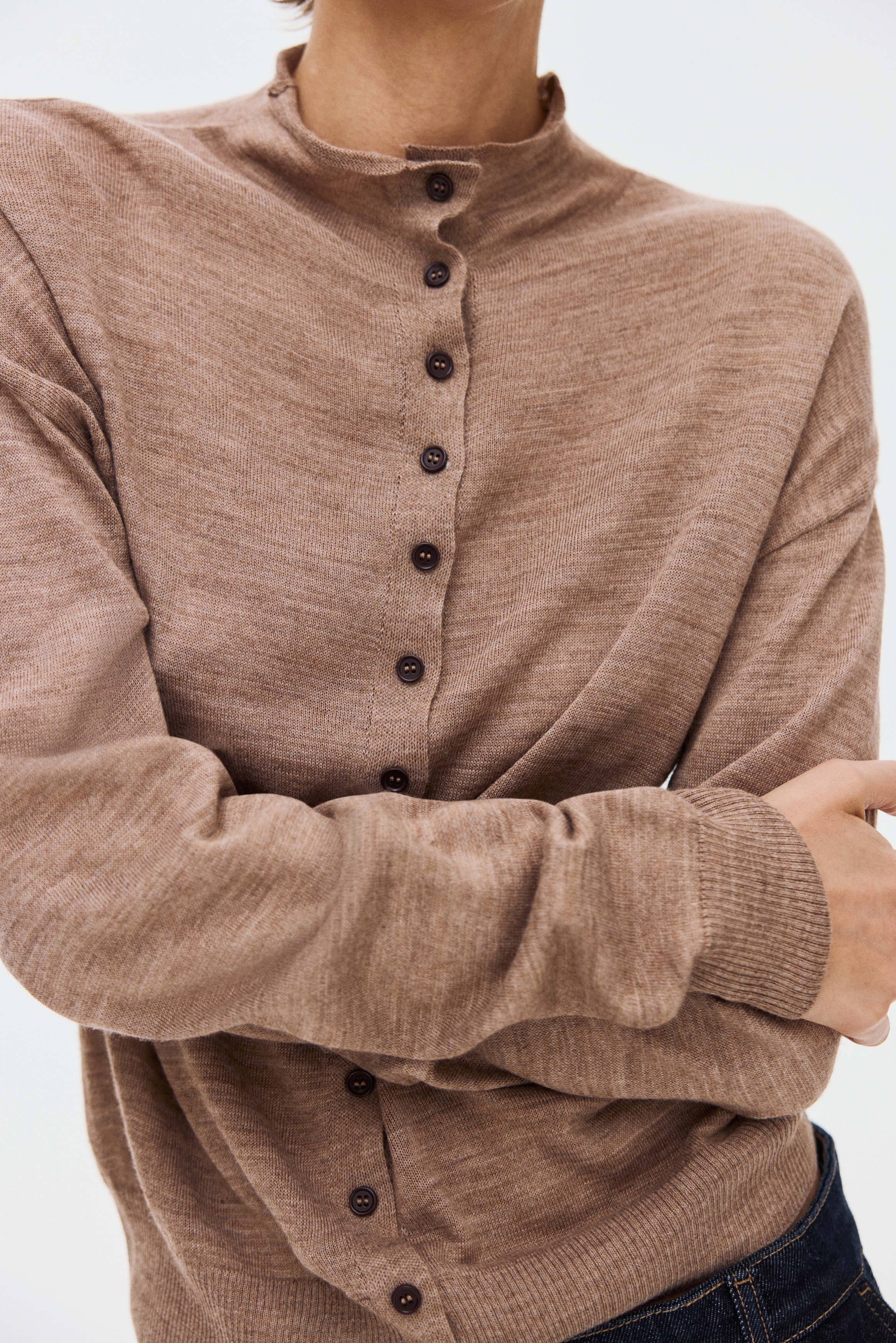 Cardigan a lupetto - Beige mélange