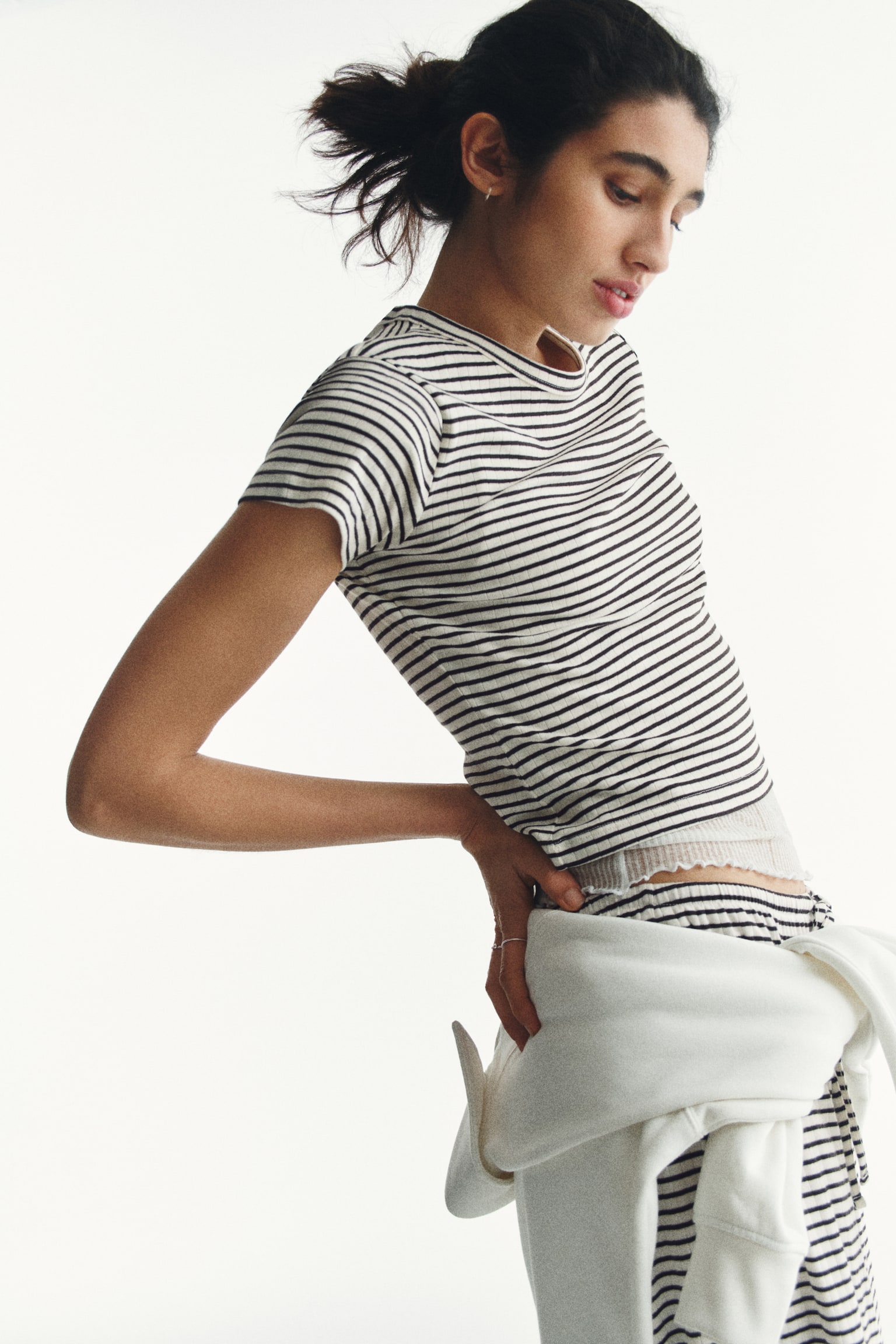 Ribbed T-shirt - White/Dark brown striped/Navy blue/Striped/Dark plum purple/Striped - 3