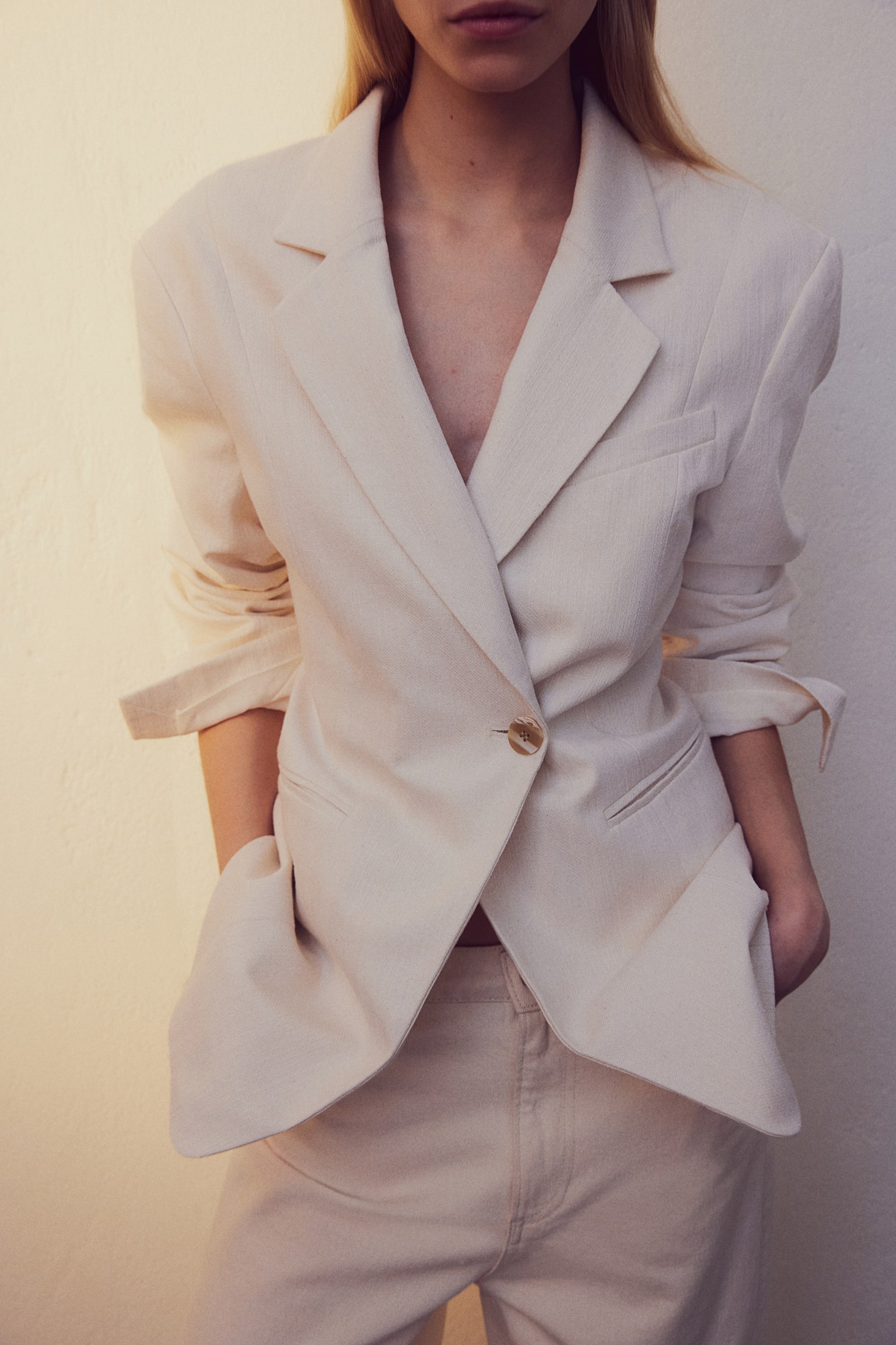 Waisted linen-blend blazer - Cream - 5