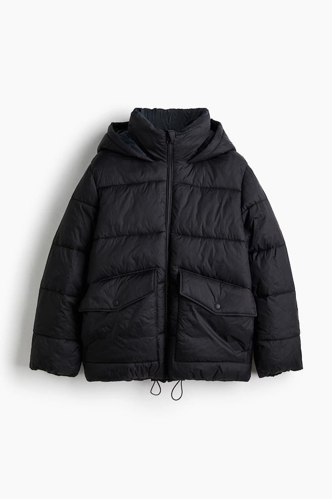 Oversized pufferjas - Zwart/Rood/Dusty donkergroen - 1