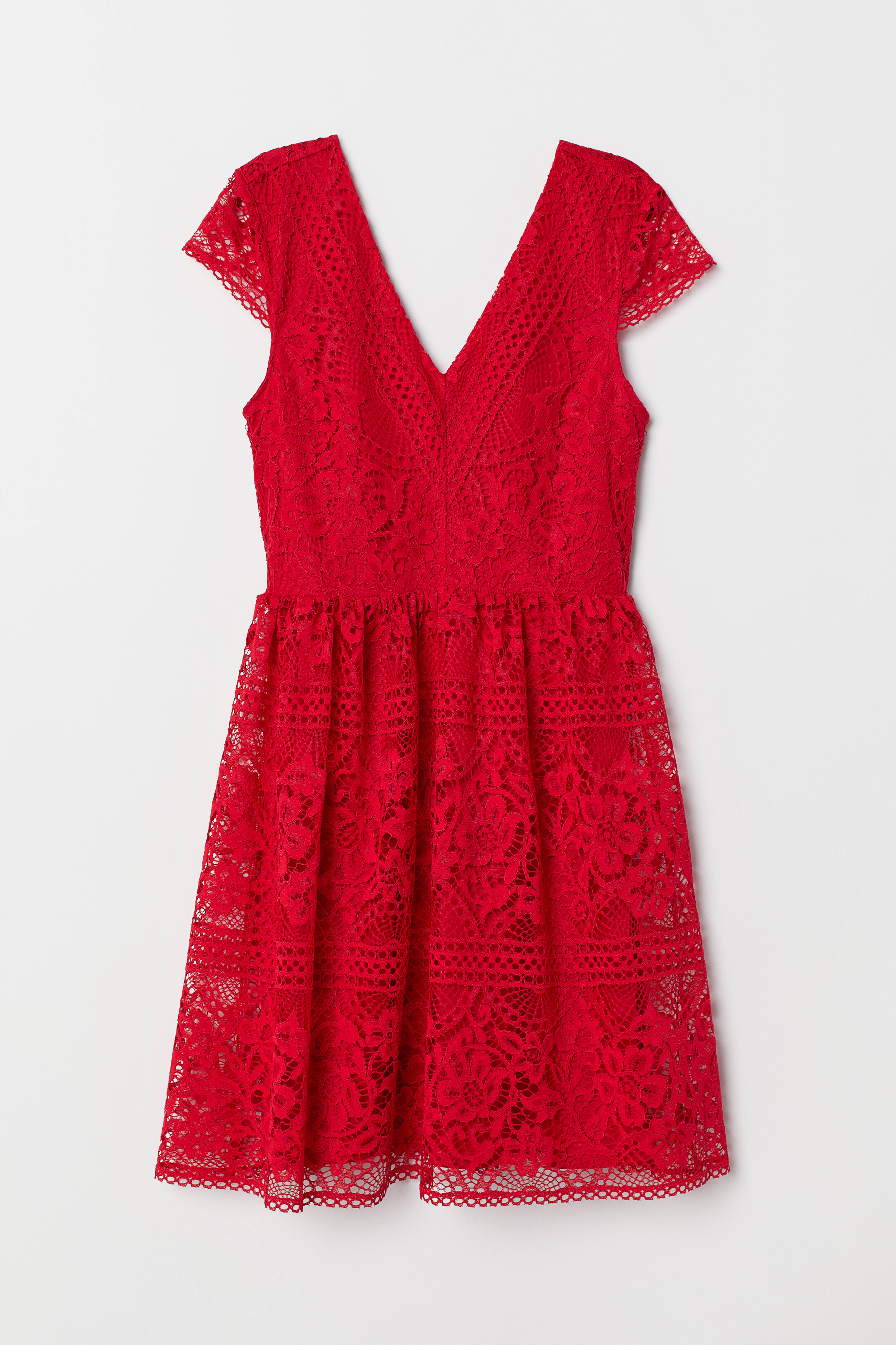 H and m red fashion lace dress