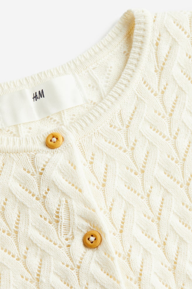 Textured-knit cotton cardigan - Natural white/Light green - 3