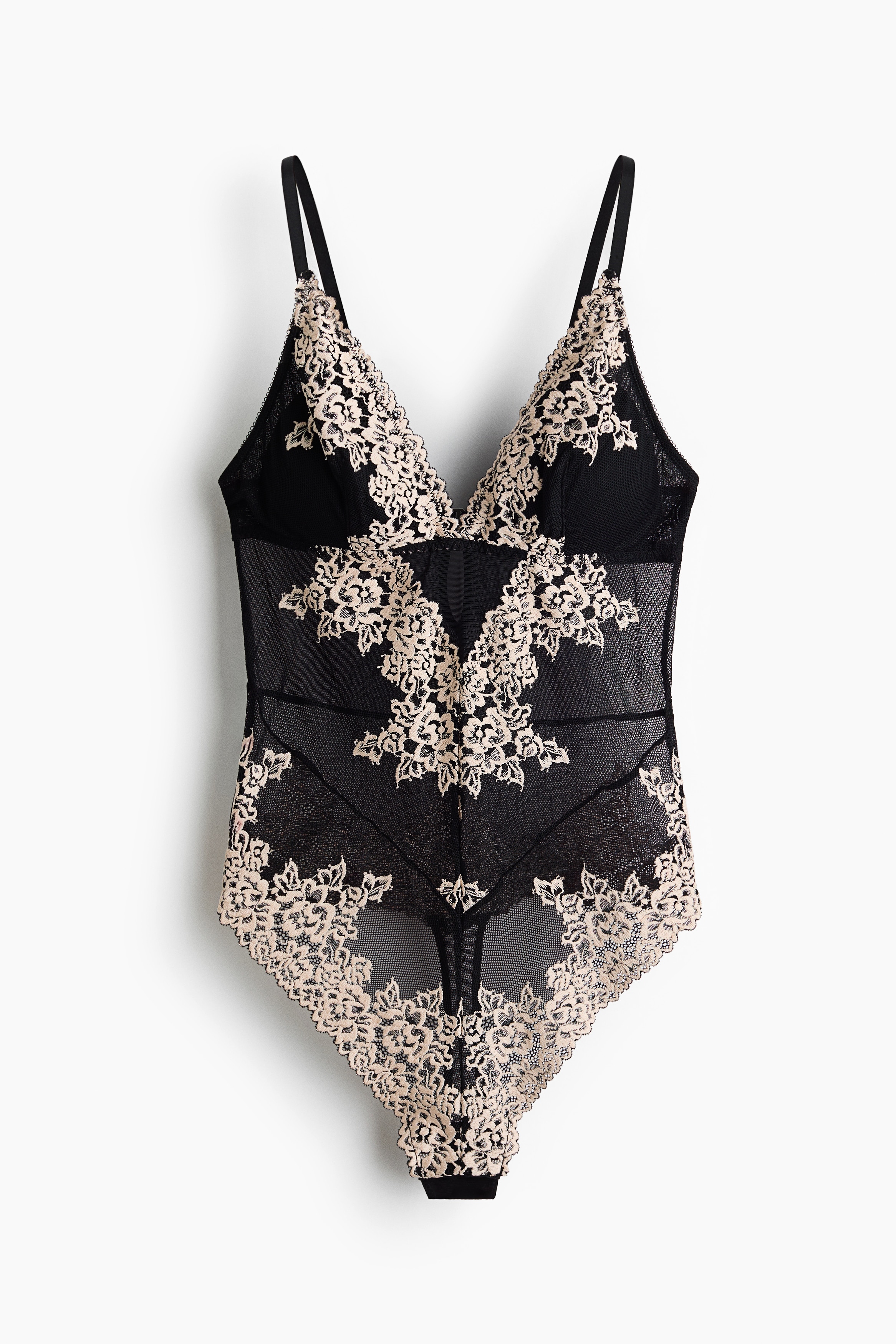 Body de encaje con relleno - Negro/Crema