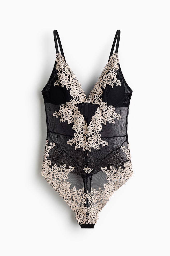 Padded-cup lace body - Black/Cream - 1