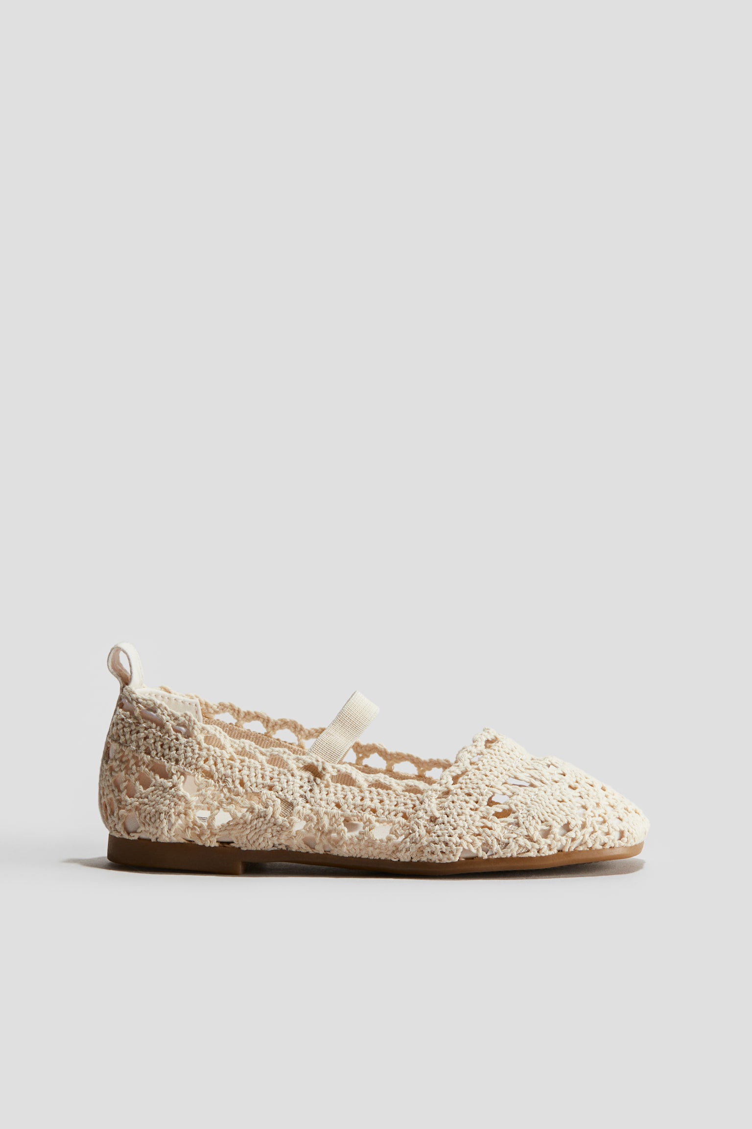 Crochet Look Ballet Flats - White/Dark beige - 4