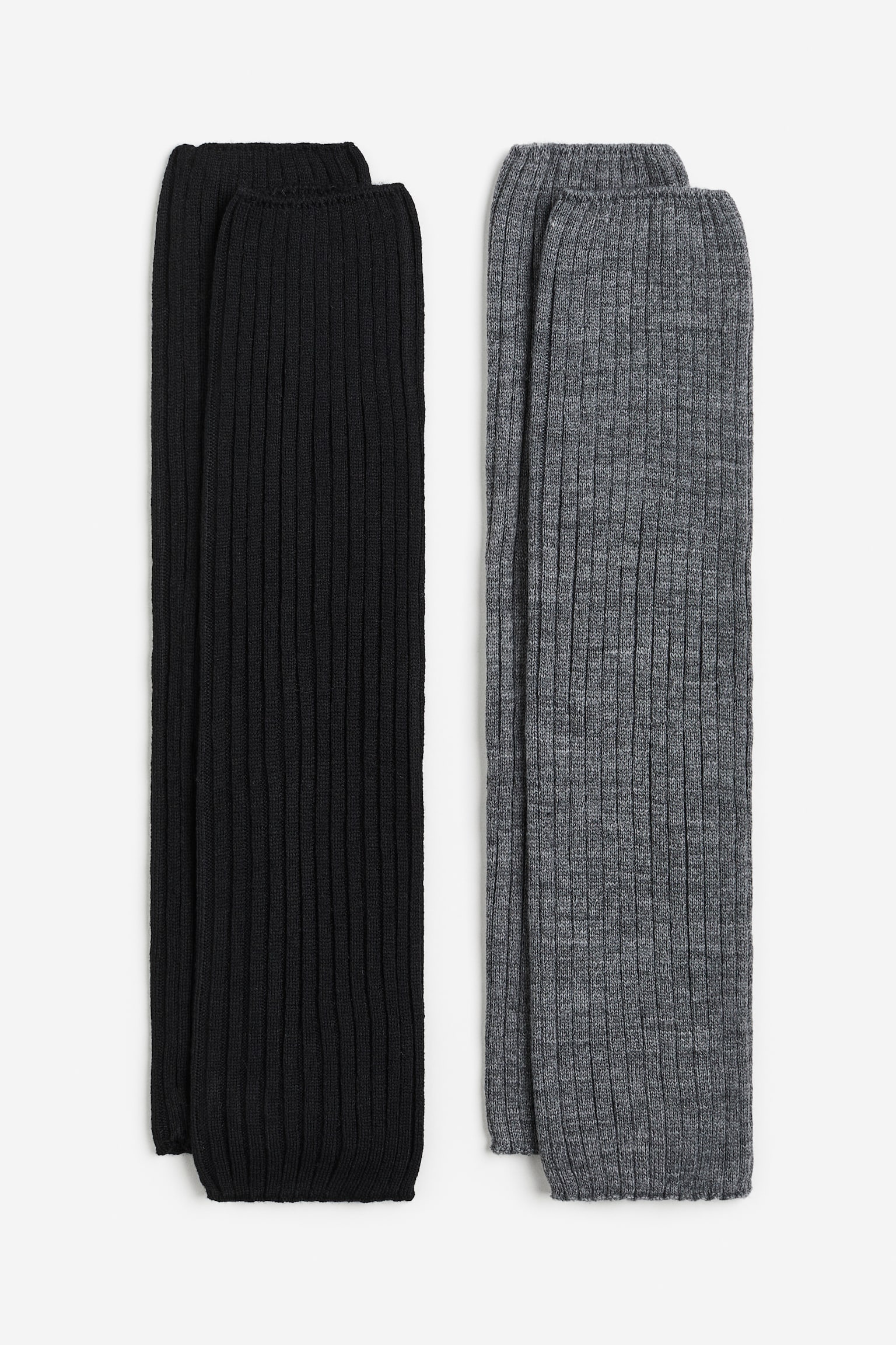 2-pack rib-knit leg warmers - Black/Dark grey marl - 1