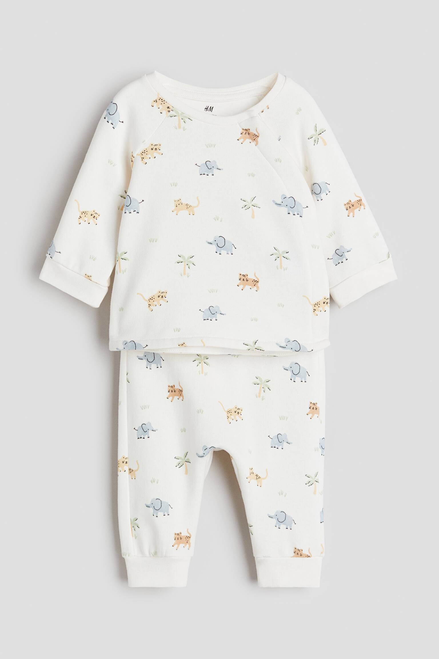 Bộ 2 món vải nỉ cotton - Màu trắng/Voi - 1