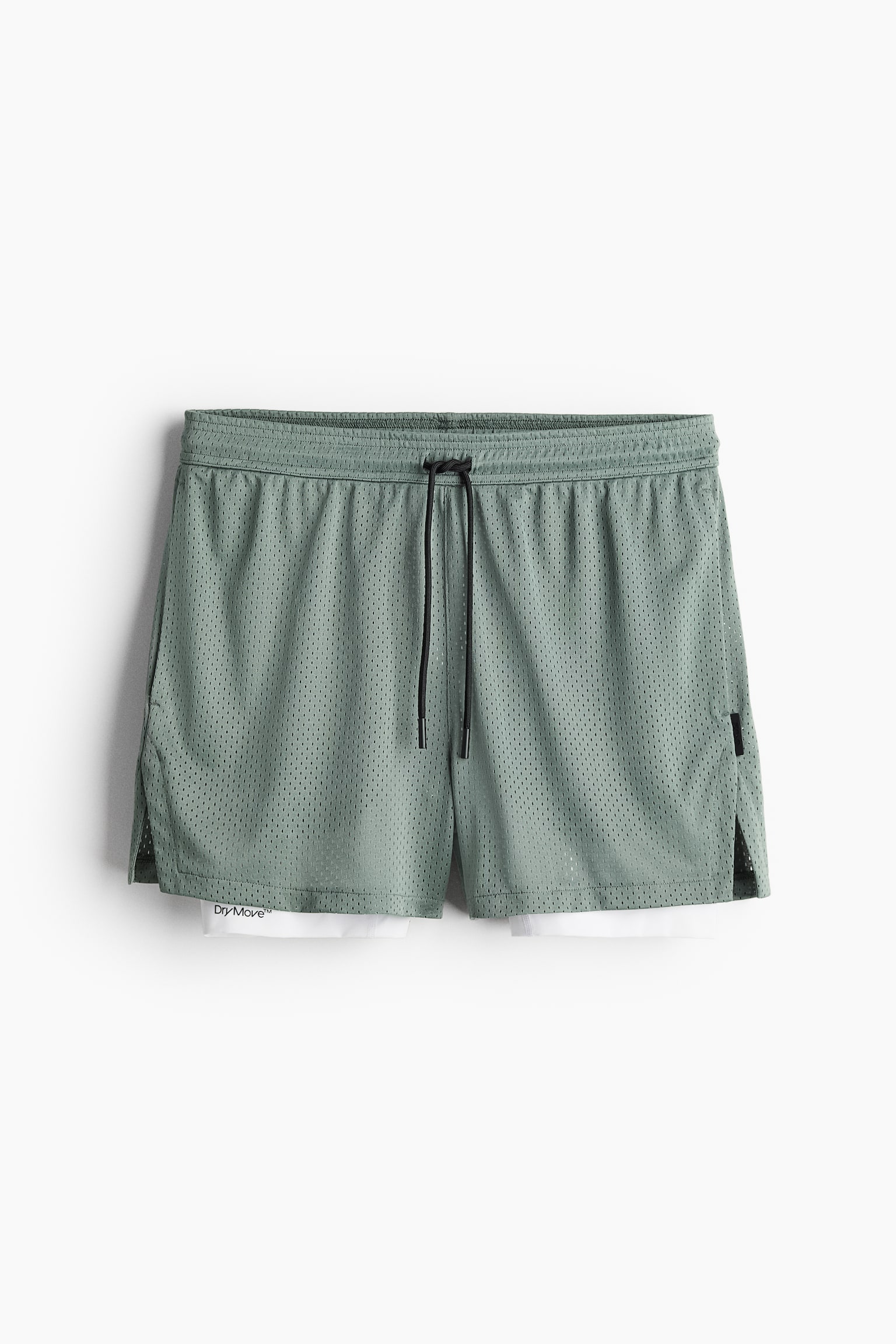 Mid Length 2 in 1 Activewear Shorts In DryMove™ - Khaki green/Black - 2