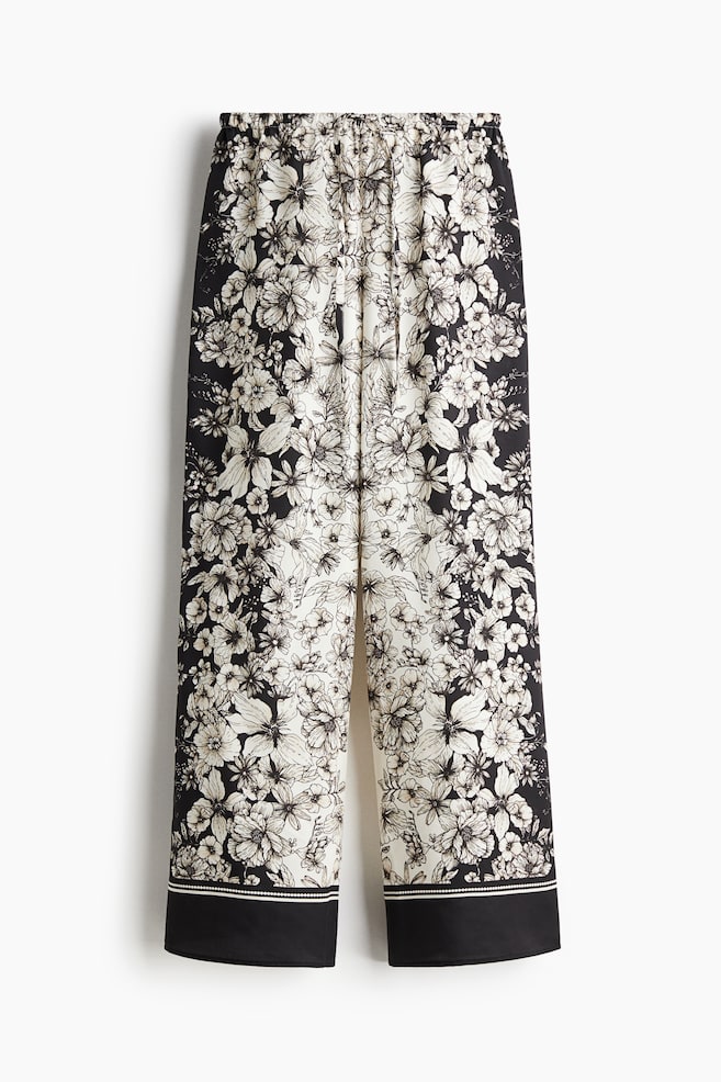 Printed drawstring trousers - Black/Floral - 1