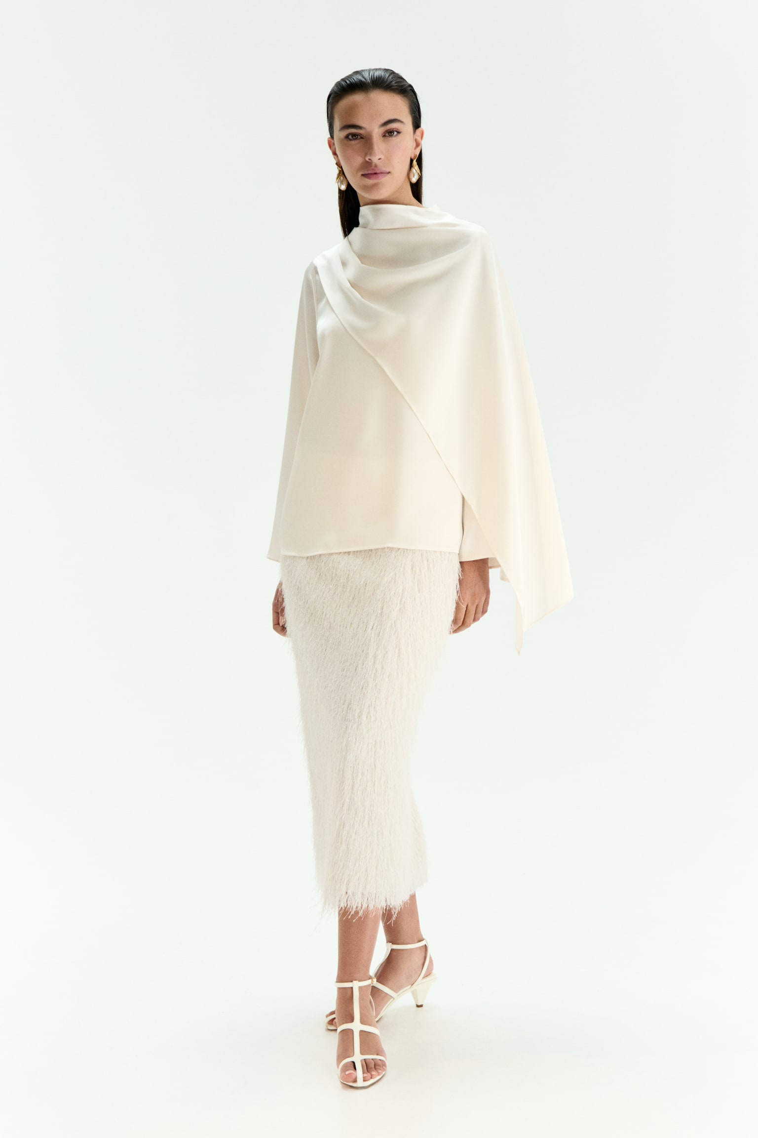 Fringed pencil skirt - Cream - 4