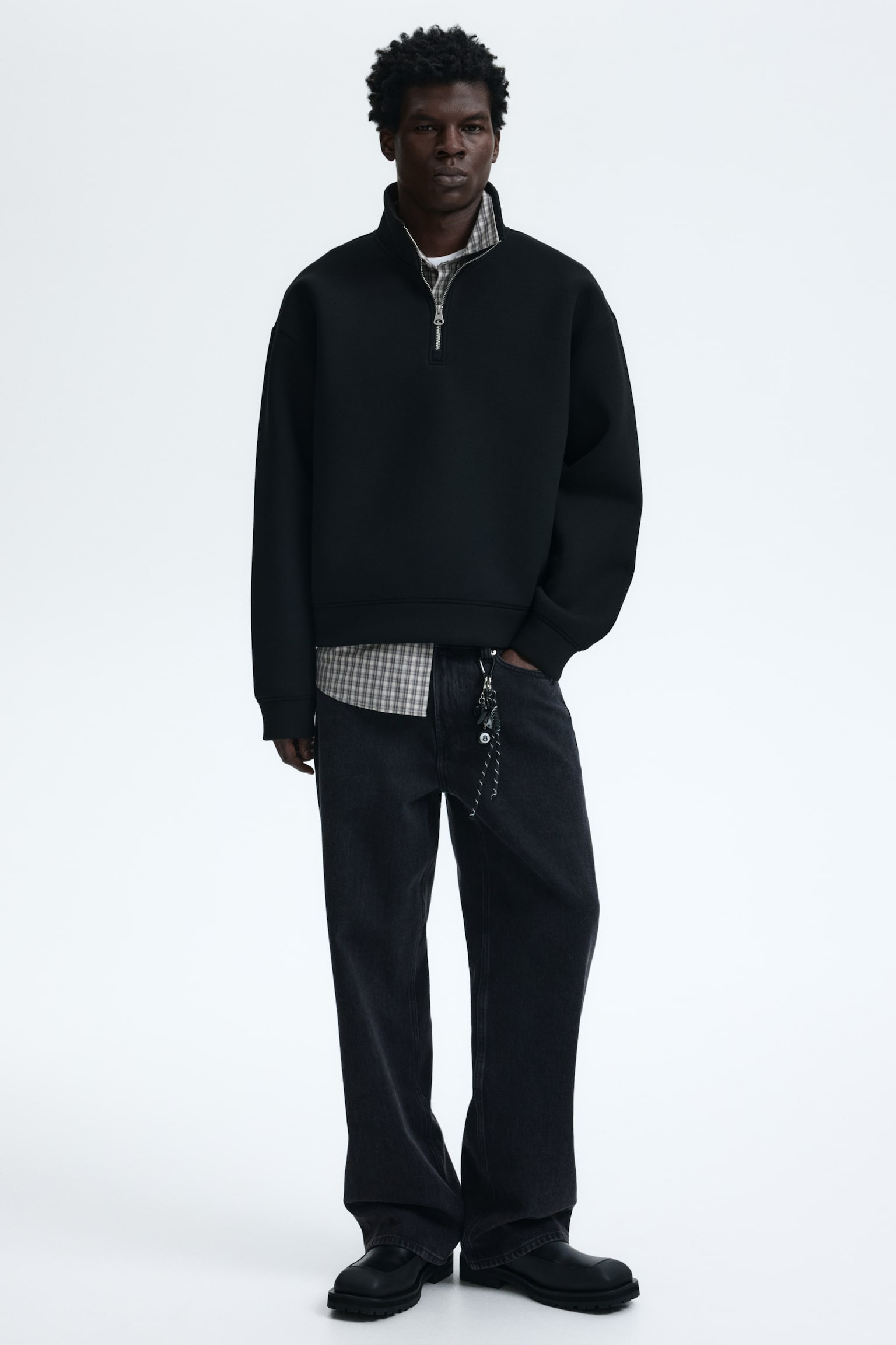 Loose Fit Zip-top scuba sweatshirt - Black/Burgundy - 1