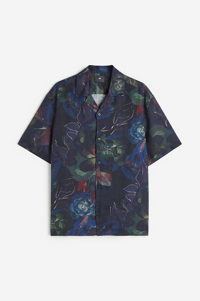 Relaxed Fit Resortskjorte i lin - Mørk blå/Blomster/Sort/Lys beige/Blomst - 2