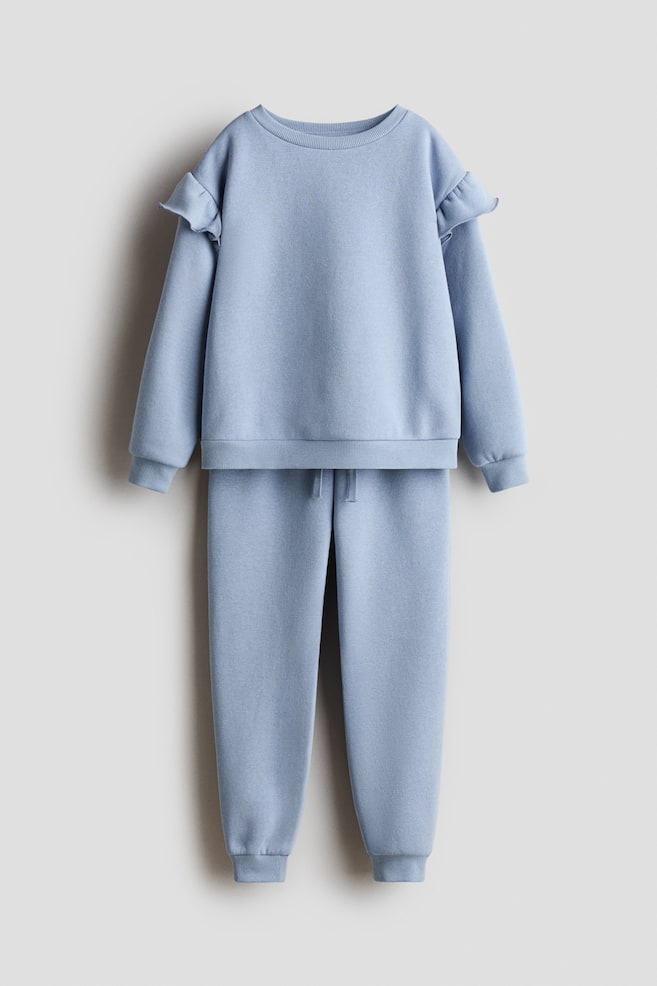 Conjunto de 2 piezas en tejido sudadera - Azul empolvado claro/Rosa/Topo - 1