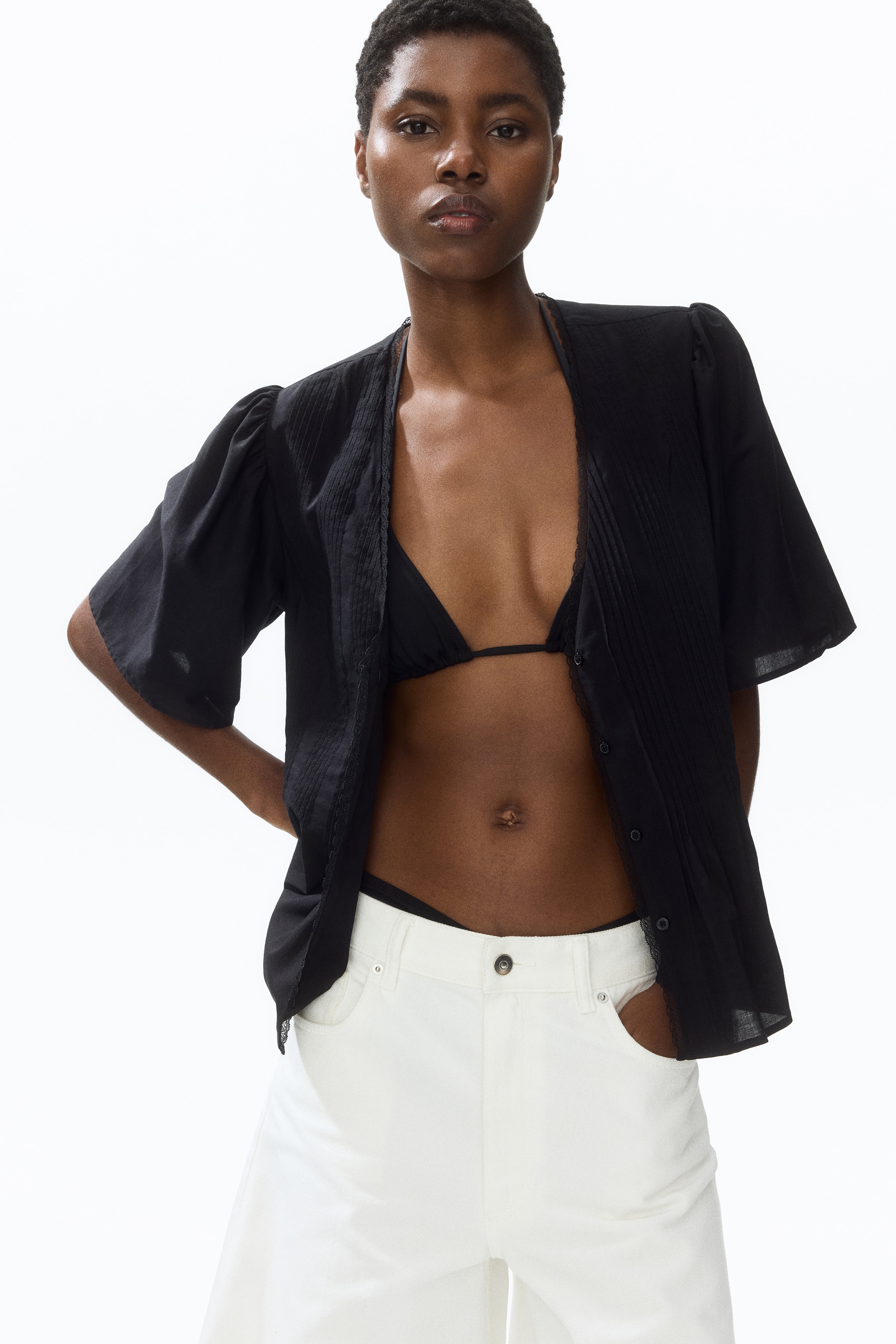 Women's Black Blouse with Pintucks | H&M US