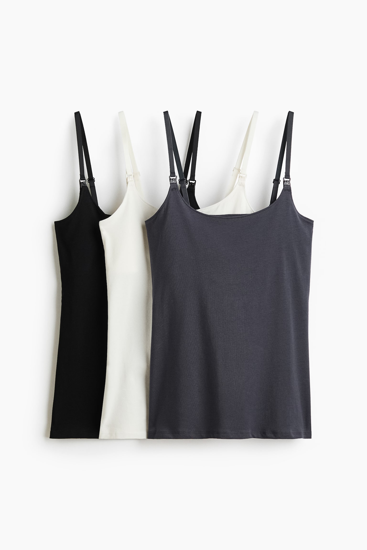 MAMA 3-pack nursing strappy tops - Dark grey/White/Black/Light beige/Black/White/Black/White/Grey marl/Burgundy/Dusty pink/White/Sage green/Light pink/Cream/Beige/Black/White/Burgundy/Powder pink/Dark brown/Beige/White/Dark green/Cream/Black - 2