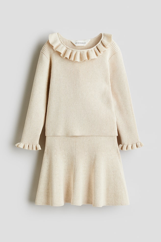 Set in maglia di cotone a coste 2 pezzi - Beige chiaro - 1