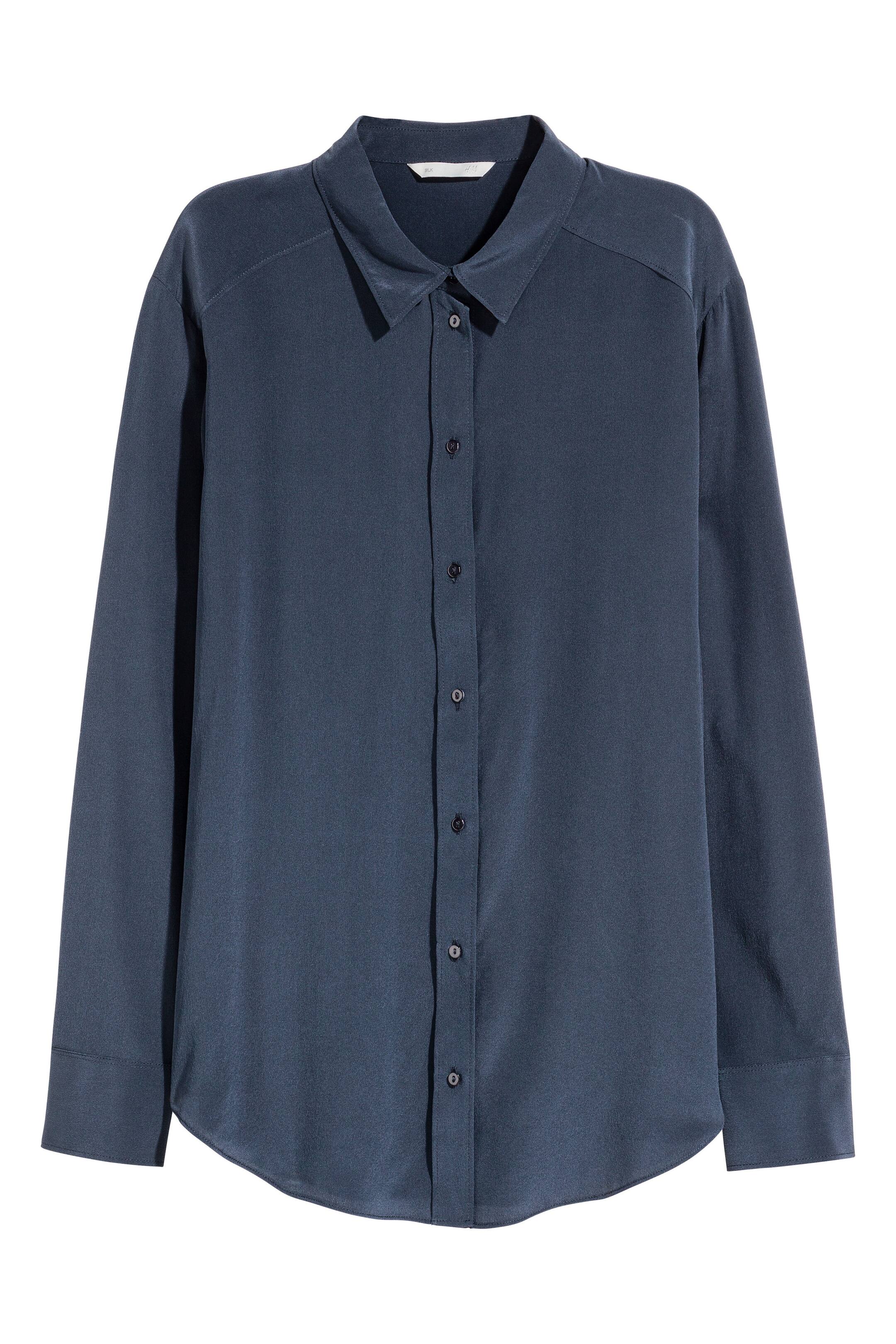 View larger image: Silk blouse - Dark blue - Ladies | H&M GB 1