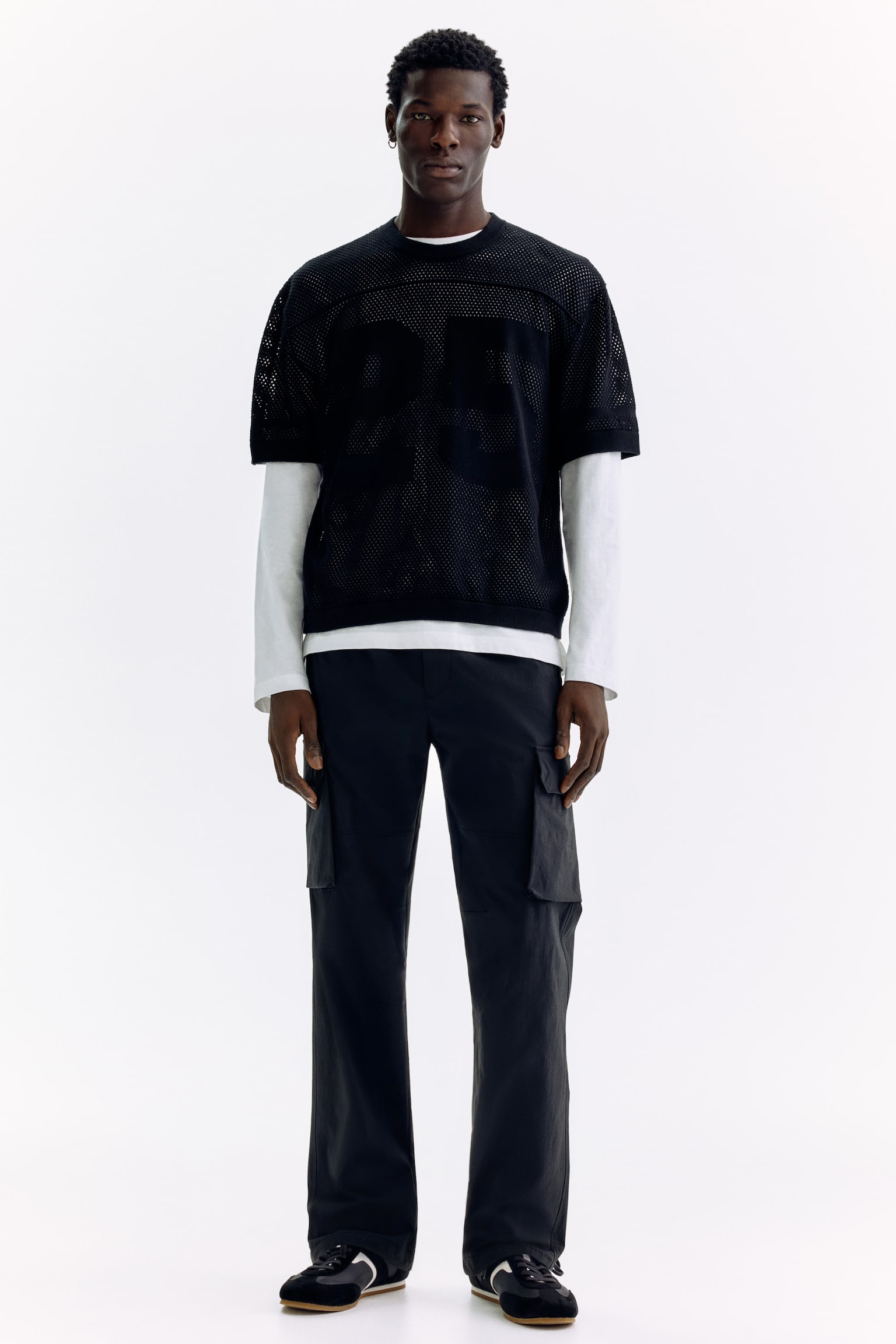 Regular Fit Nylon cargo trousers - Black/Dark grey - 1