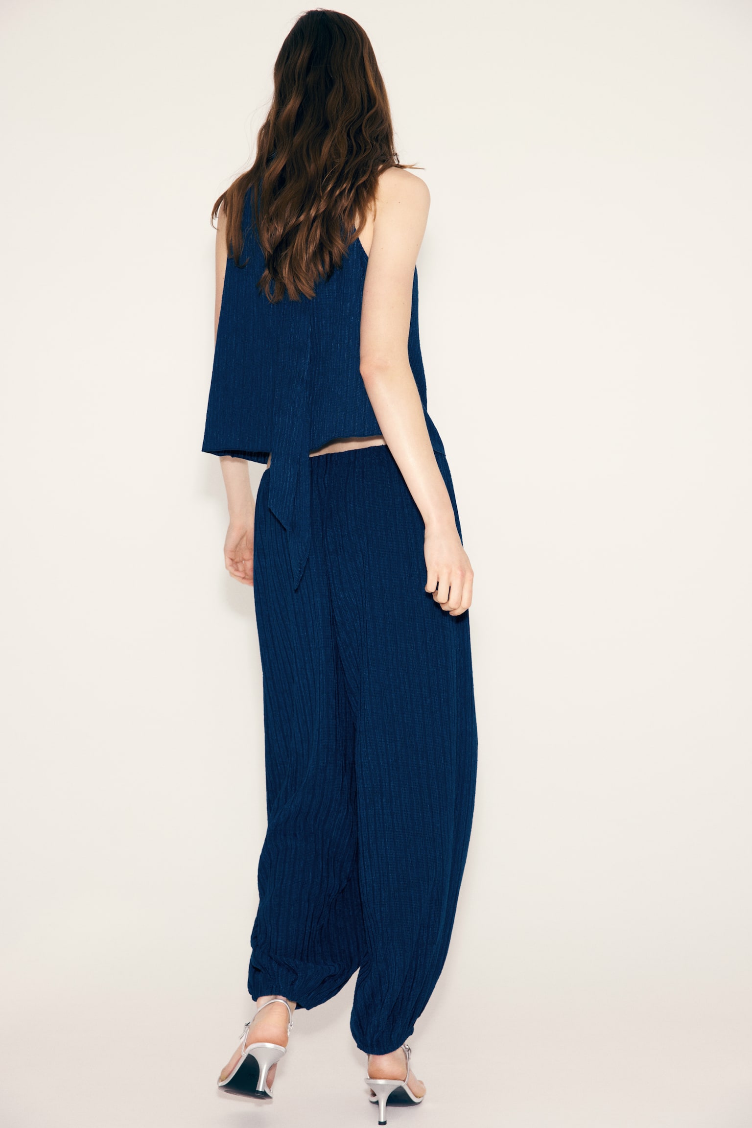 מכנסי בלון במראה מקומט - כחול נייבי - 7