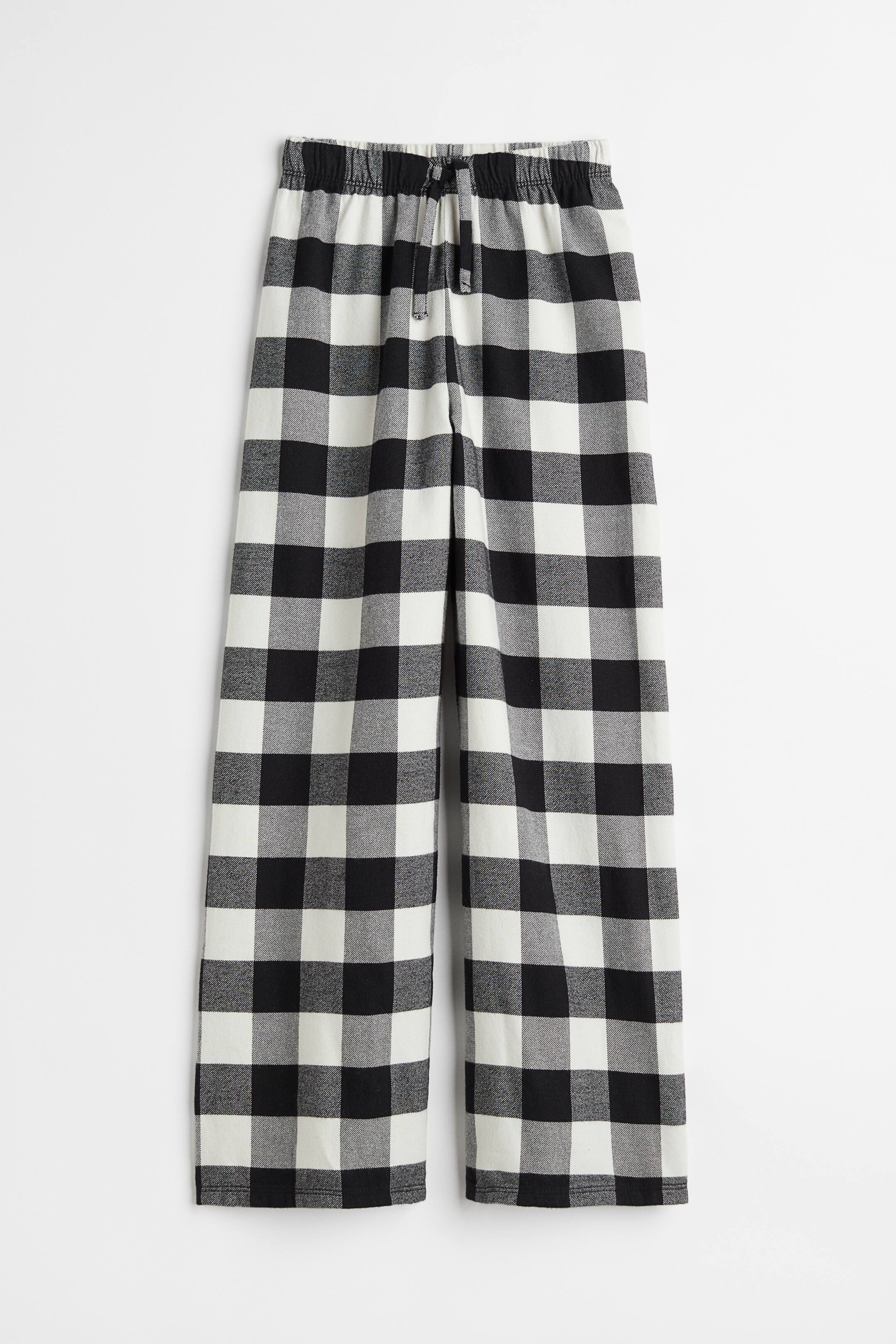 Cotton flannel pyjama bottoms Regular waist Long Black/Checked