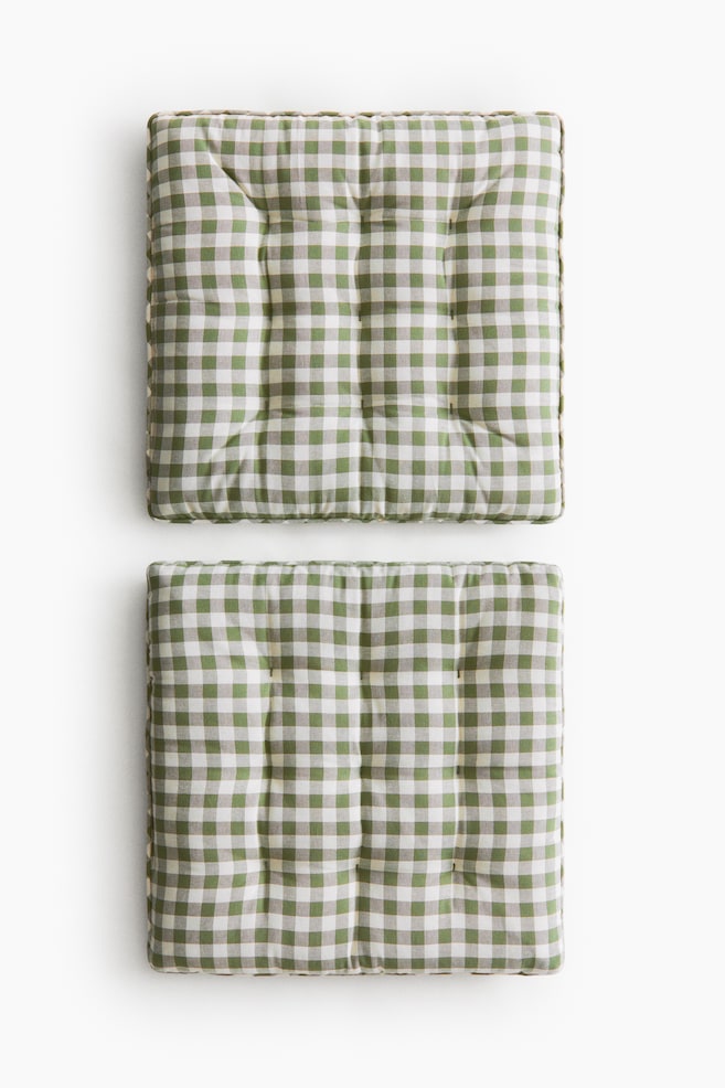 2-pack cotton seat cushions - Khaki green/Gingham check/Rust red/Gingham check - 1