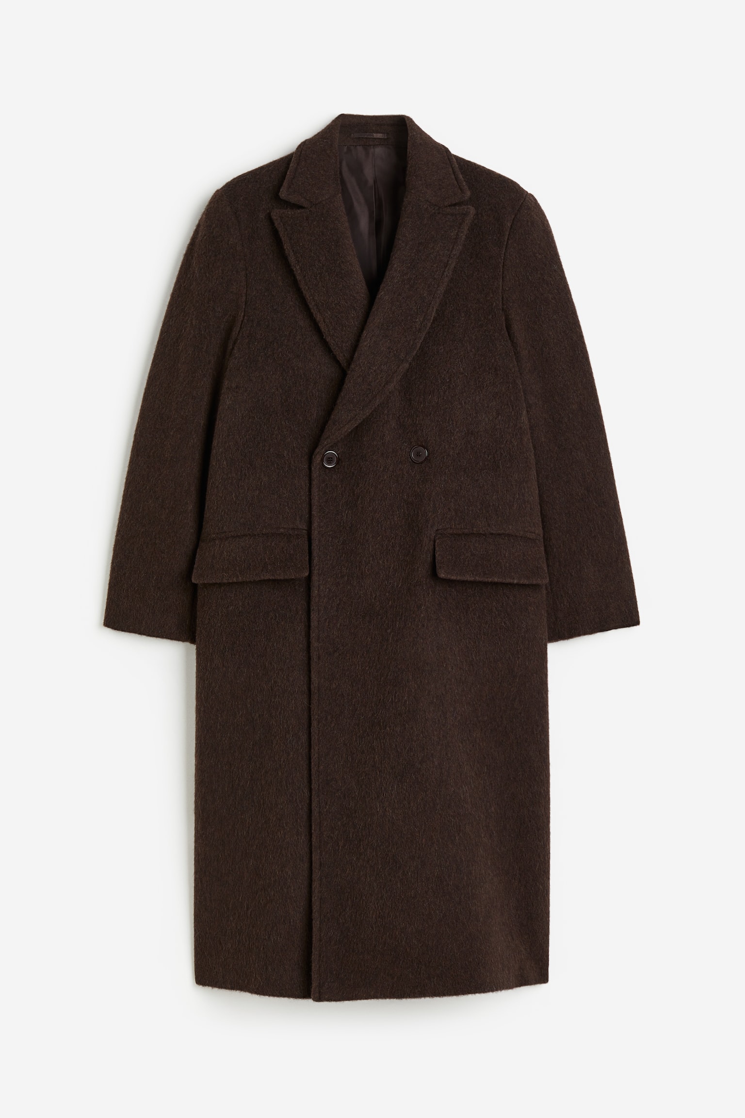 Double-breasted wool-blend coat - Dark brown - 1