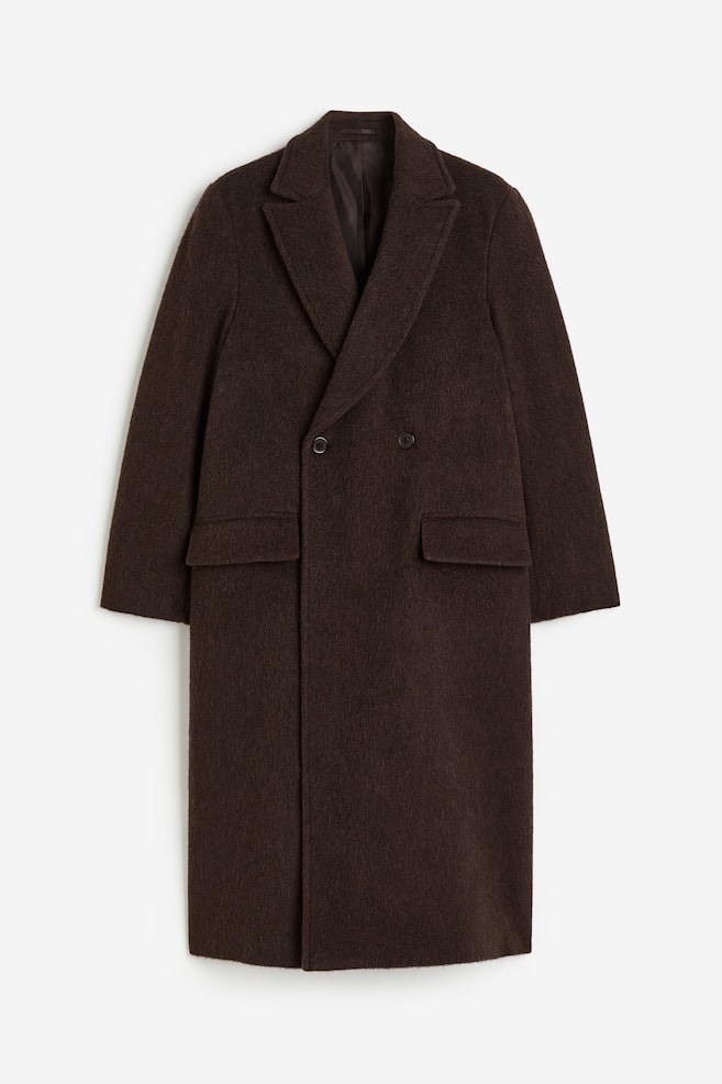 Dobbeltradet frakke i uldblanding - Mørkebrun - 2