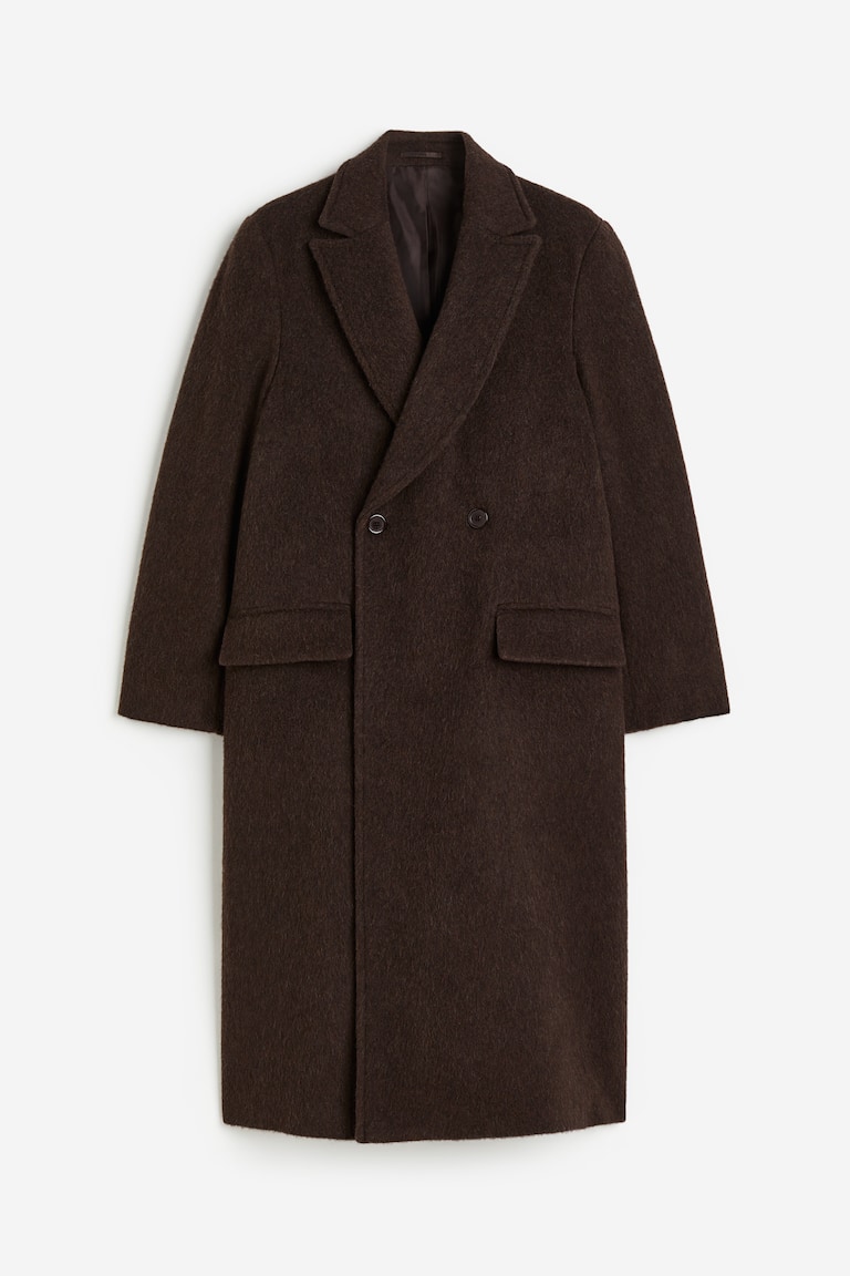 ウールブレンド ダブルブレストコート - ダークブラウン - Men | H&M JP