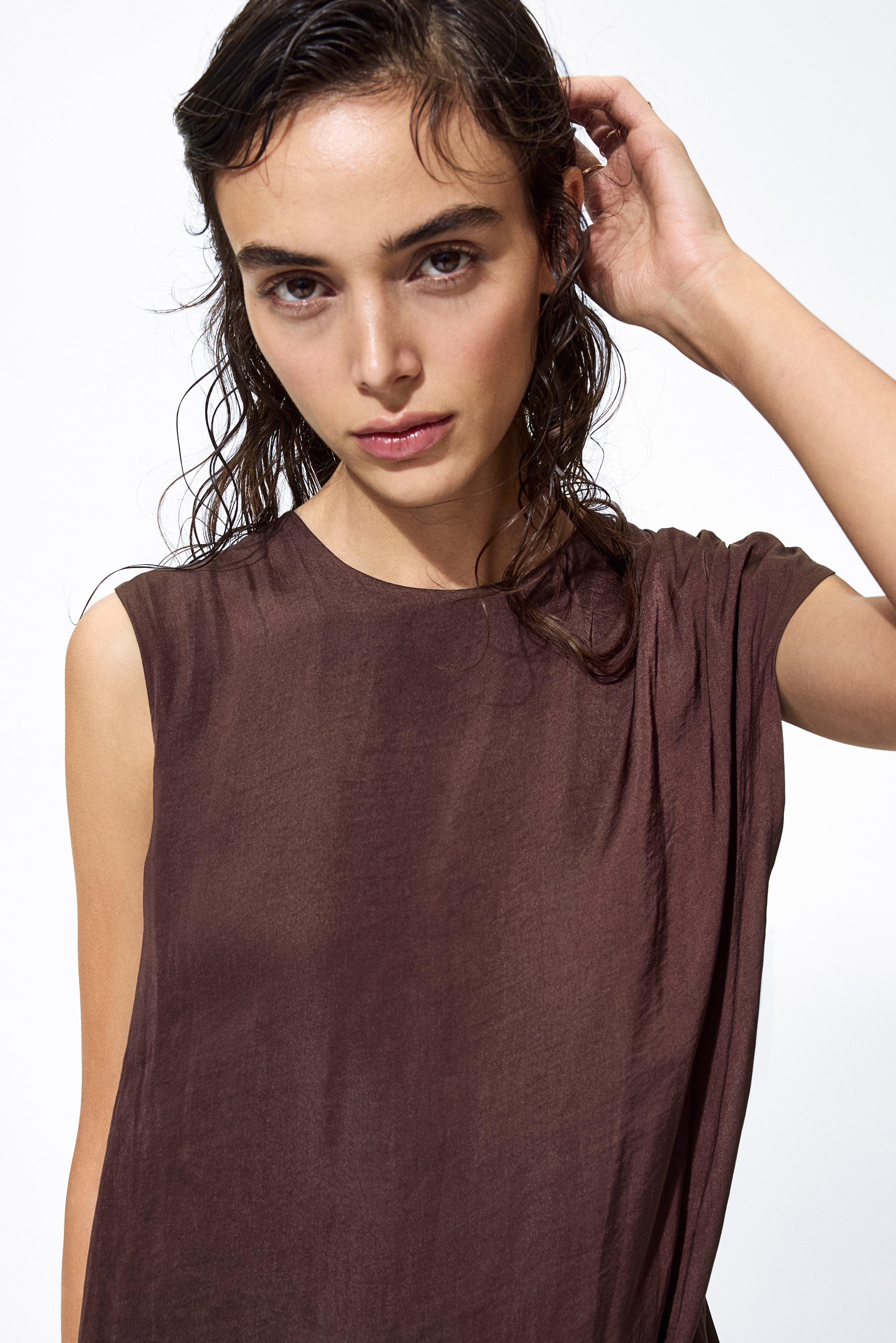 Ladies - Dark Brown Draped Satin Dress - Size: XS - H&M