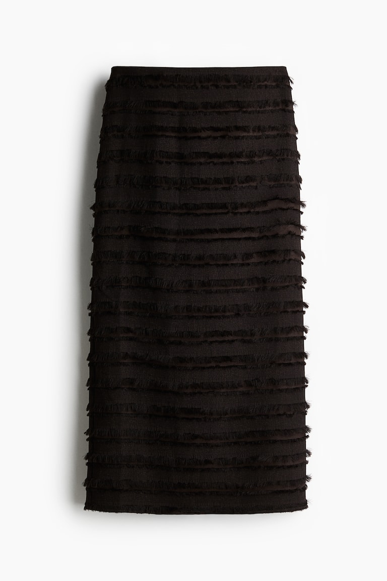 Ladies - Dark Brown Fringe-Trimmed Midi Skirt - Size: 8 - H&M Ladies - Dark Brown Fringe-Trimmed Midi Skirt - Size: 8 - H&M