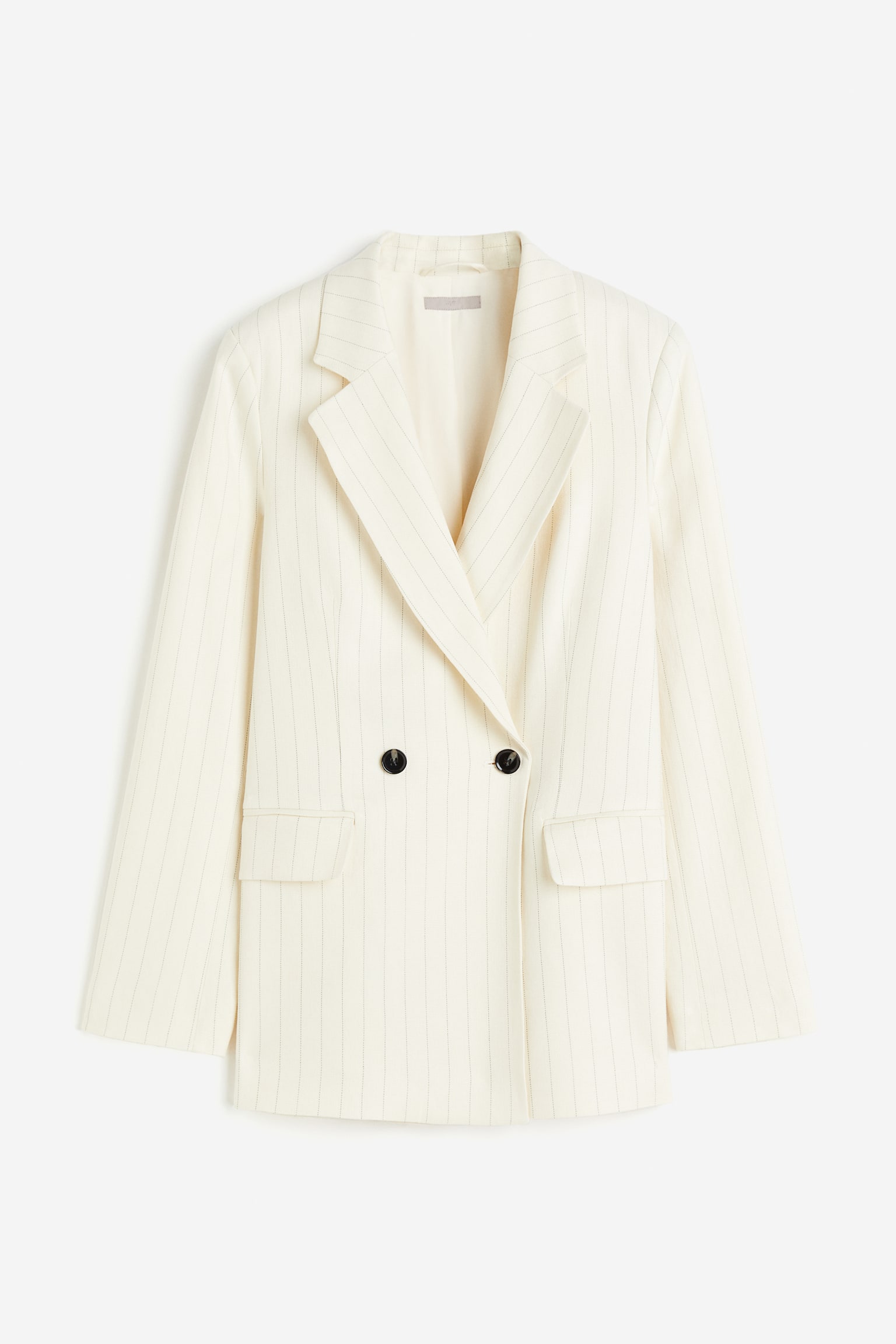 Oversized Double Breasted Blazer - Cream/Pinstripe - 2