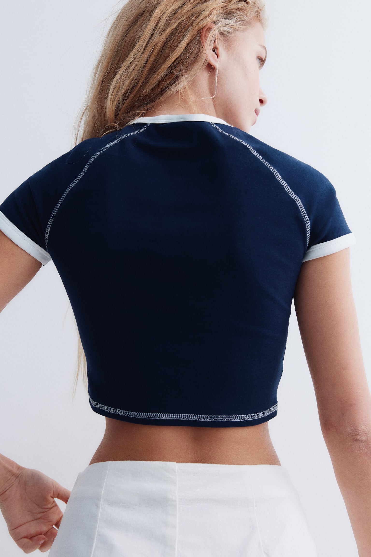 Cropped T-shirt - Navy blue/Light blue/White - 3
