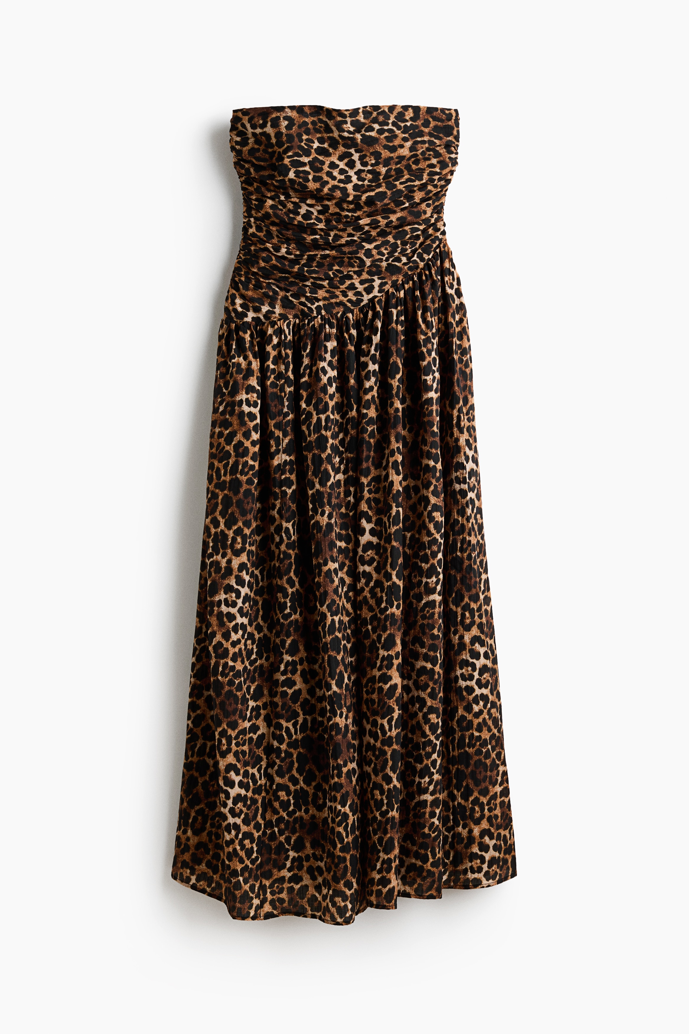 Plissiertes Bandeau-Kleid - Beige/Leopardenprint