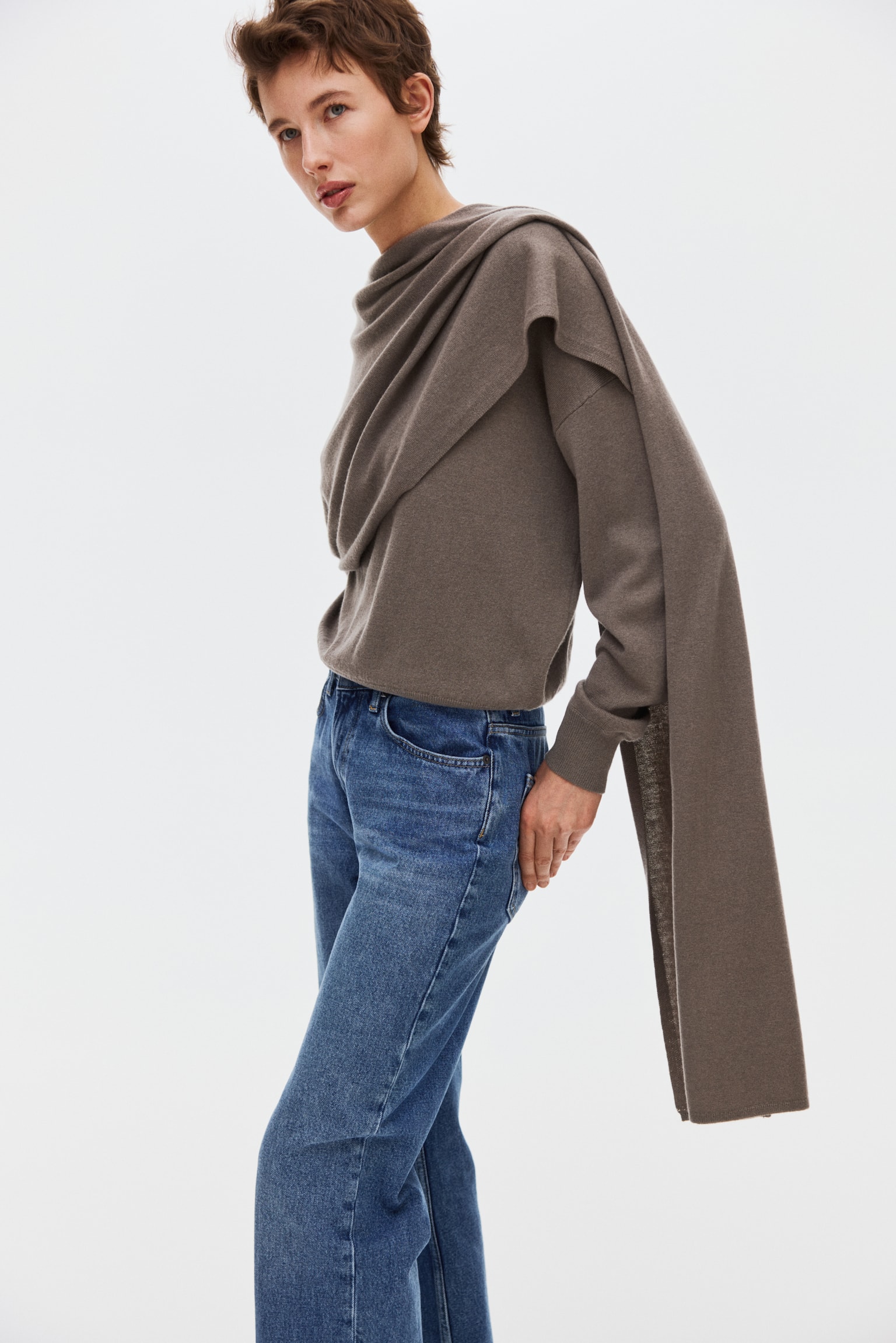 Cashmere-blend scarf-detail jumper - Mole - 1