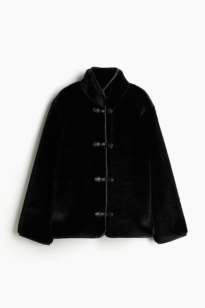 Fluffy jacket - Black/Dark beige - 1
