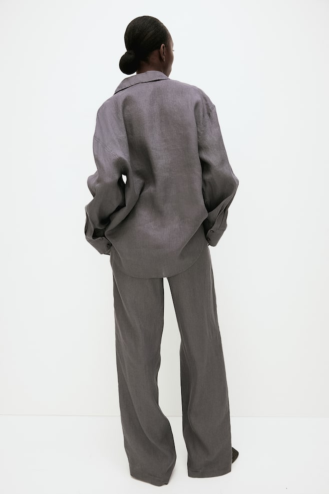 Wide linen trousers - Dark grey - 5