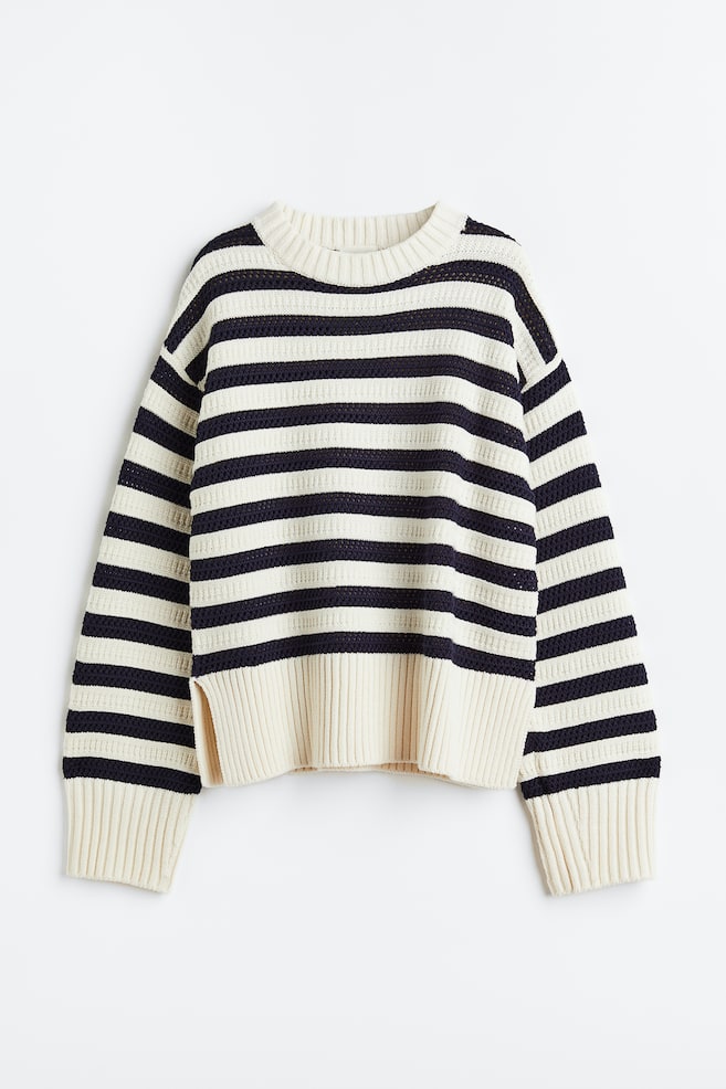 Hole-knit jumper - Navy blue/Striped/Light greige - 2