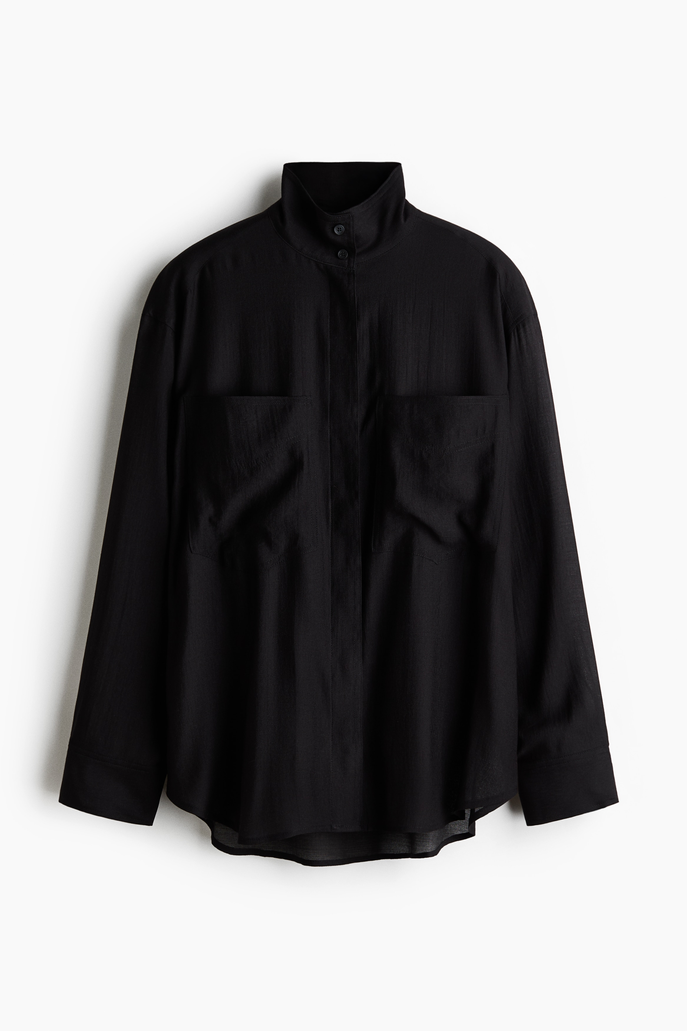 オーバーサイズ スタンドカラーシャツ - Black/クリーム
