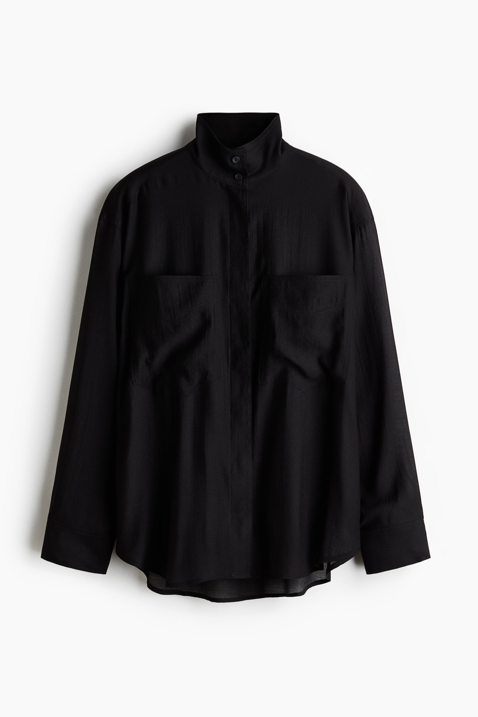 Oversized košile se stojáčkem - Černá/Krémová/Khaki zelená - 1