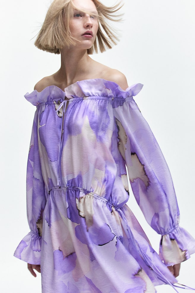 Oversized off-the-shoulder dress - Light purple/Floral - 1