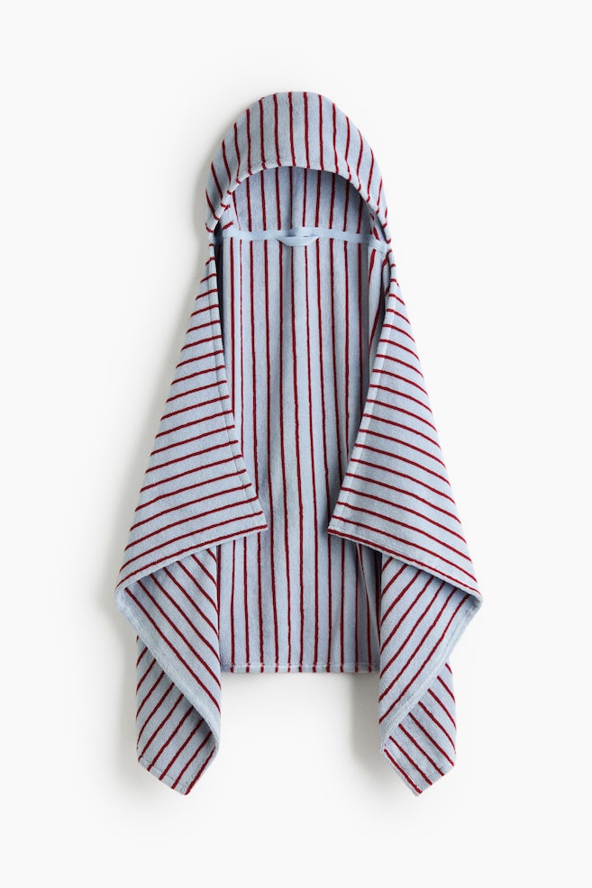 Hooded Bath Towel - Light blue/dark red striped - 1