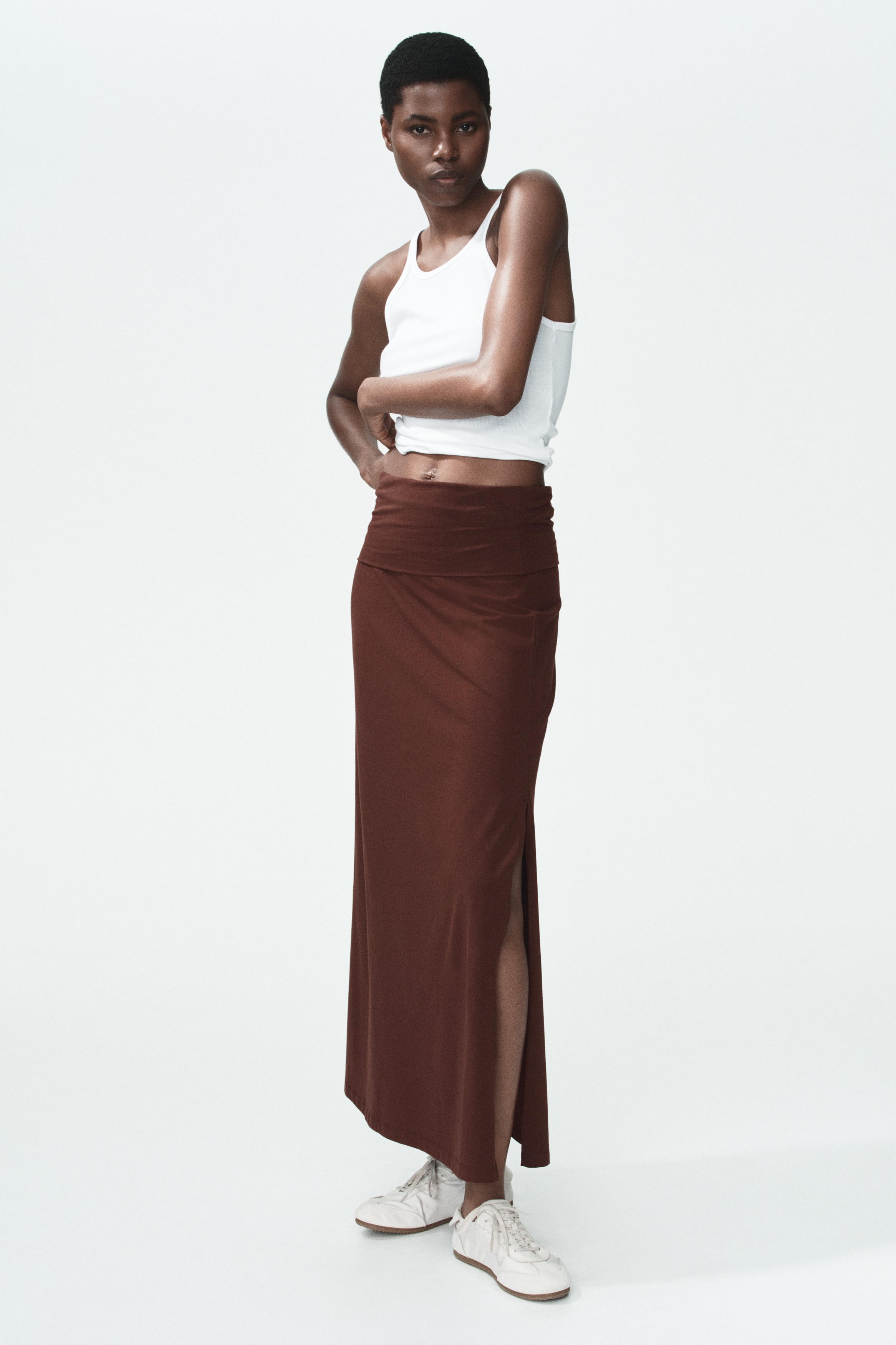 Cotton Skirt with Foldover WaistModel