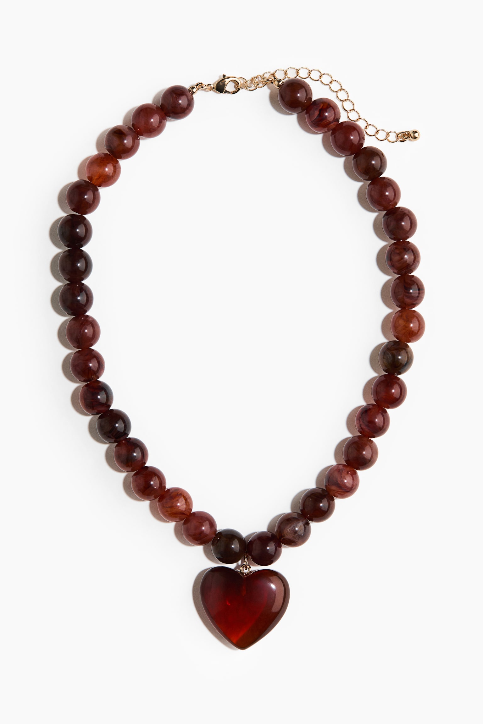 Beaded Heart-Pendant Necklace - Dark brown