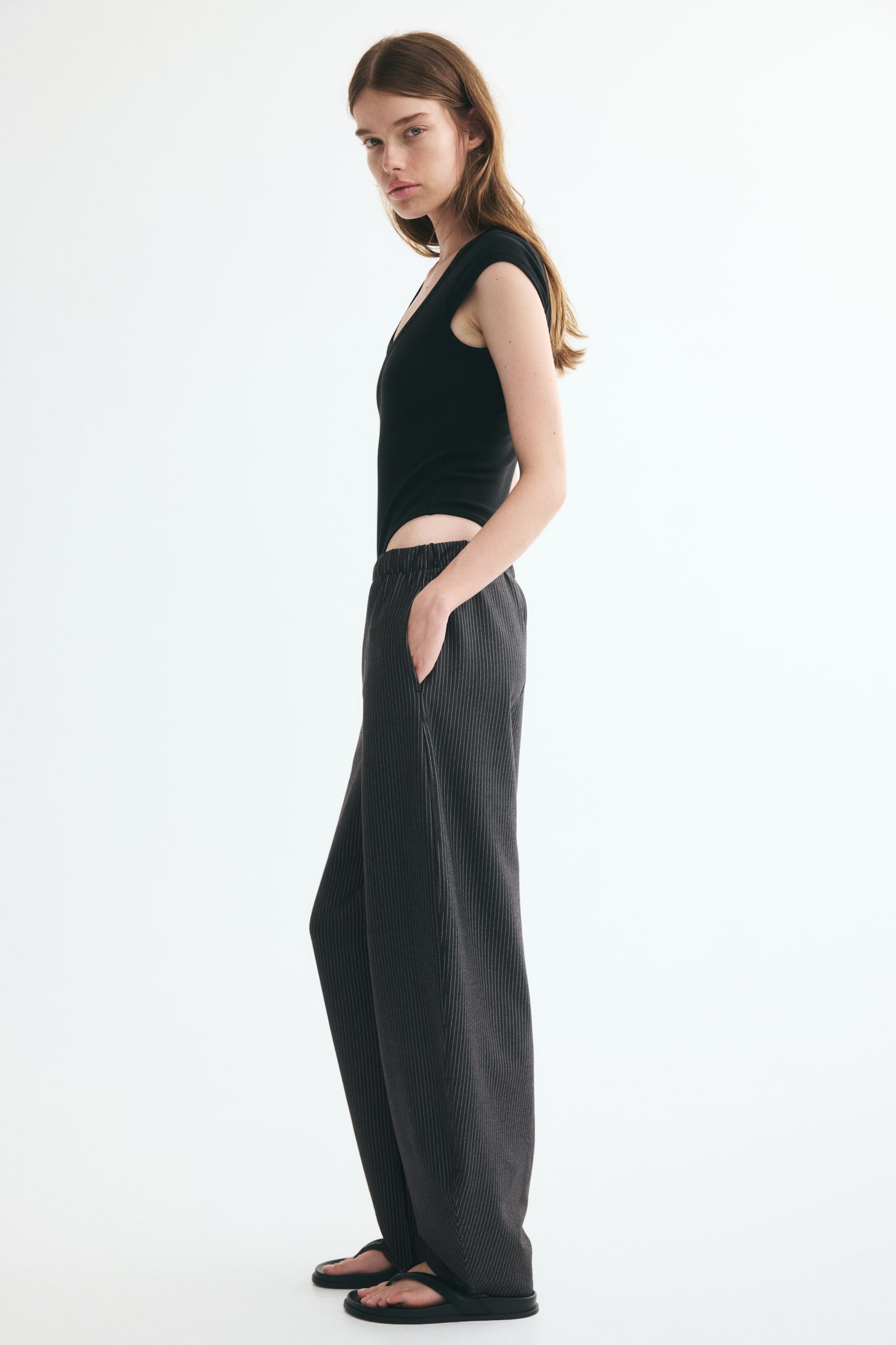 Ponte di Roma barrel trousers - Black/Dark grey/Pinstriped - 1