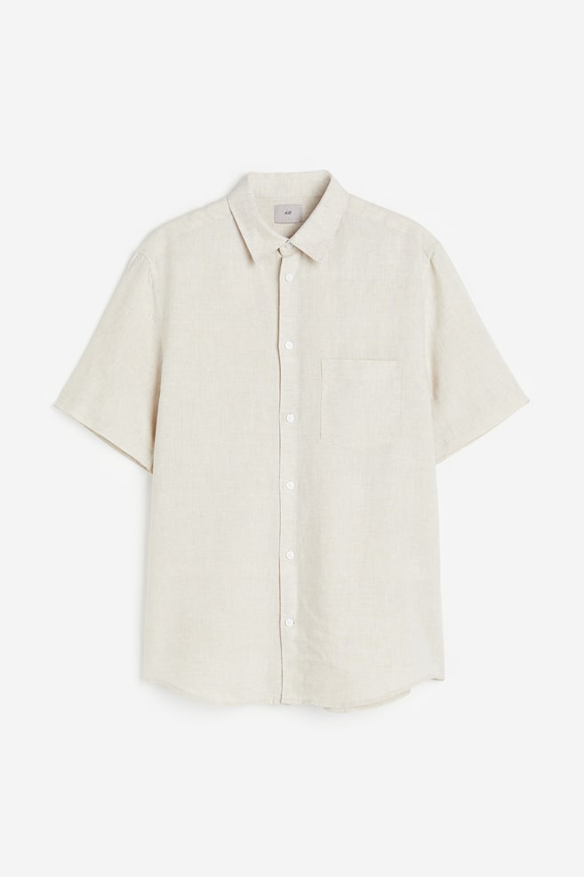 Regular Fit Short-sleeved linen shirt - Light beige/White/Dark brown/White/dc/dc - 2