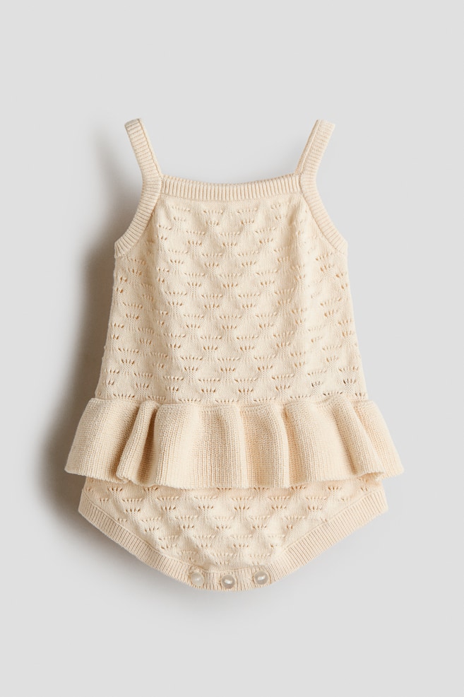 Pointelle-knit cotton romper suit - Cream - 1