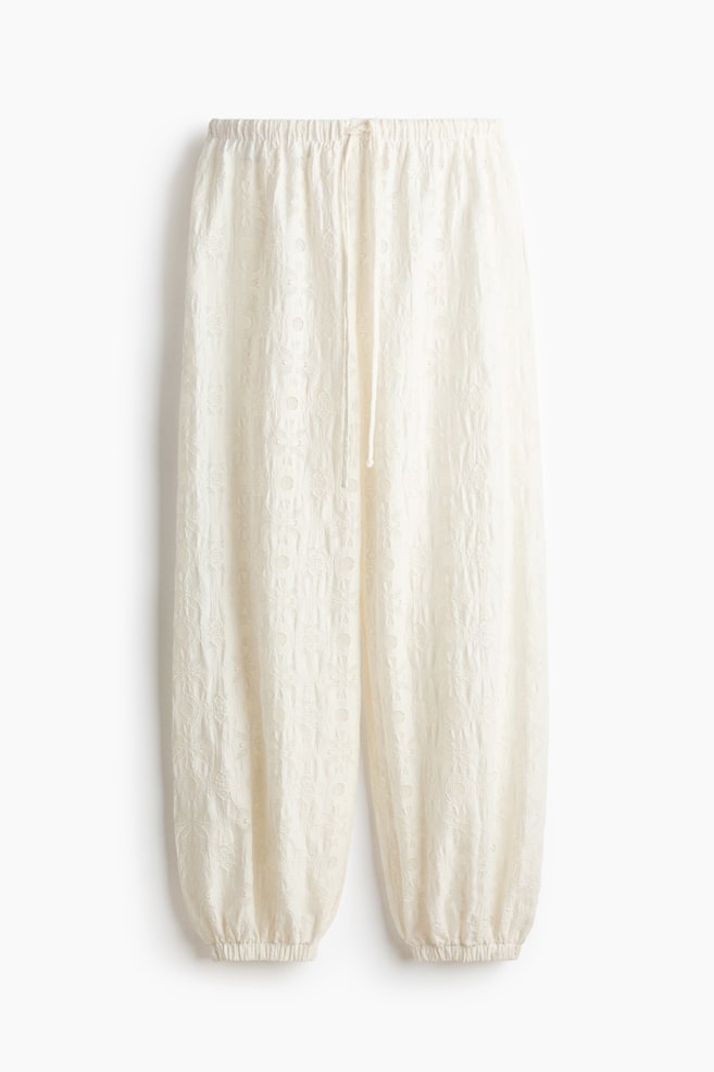 Pantalon façon dentelle avec cordon de serrage - Blanc - 1